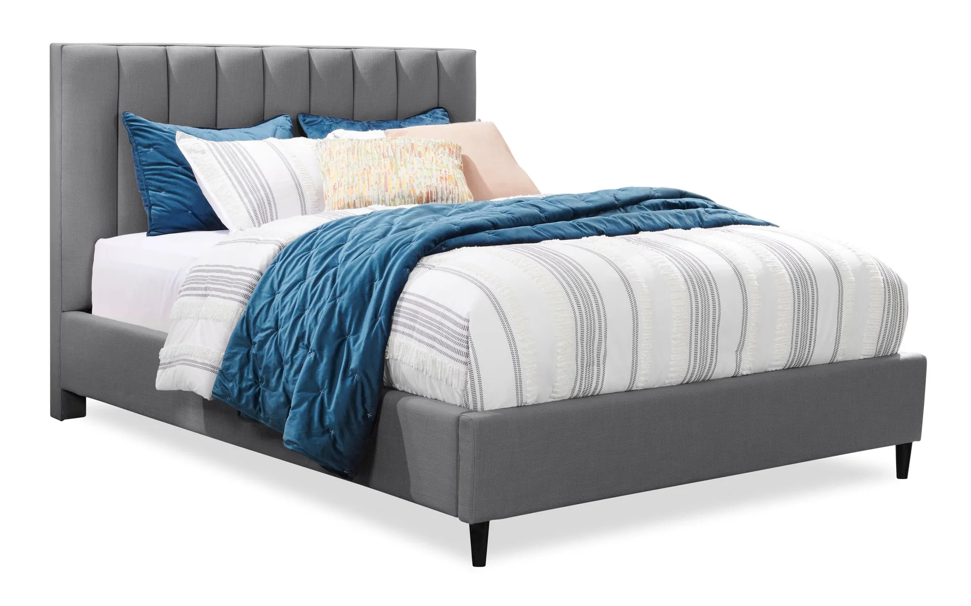 Lit plateforme rembourré Rain de Kort & Co. en tissu gris capitonné - format grand lit