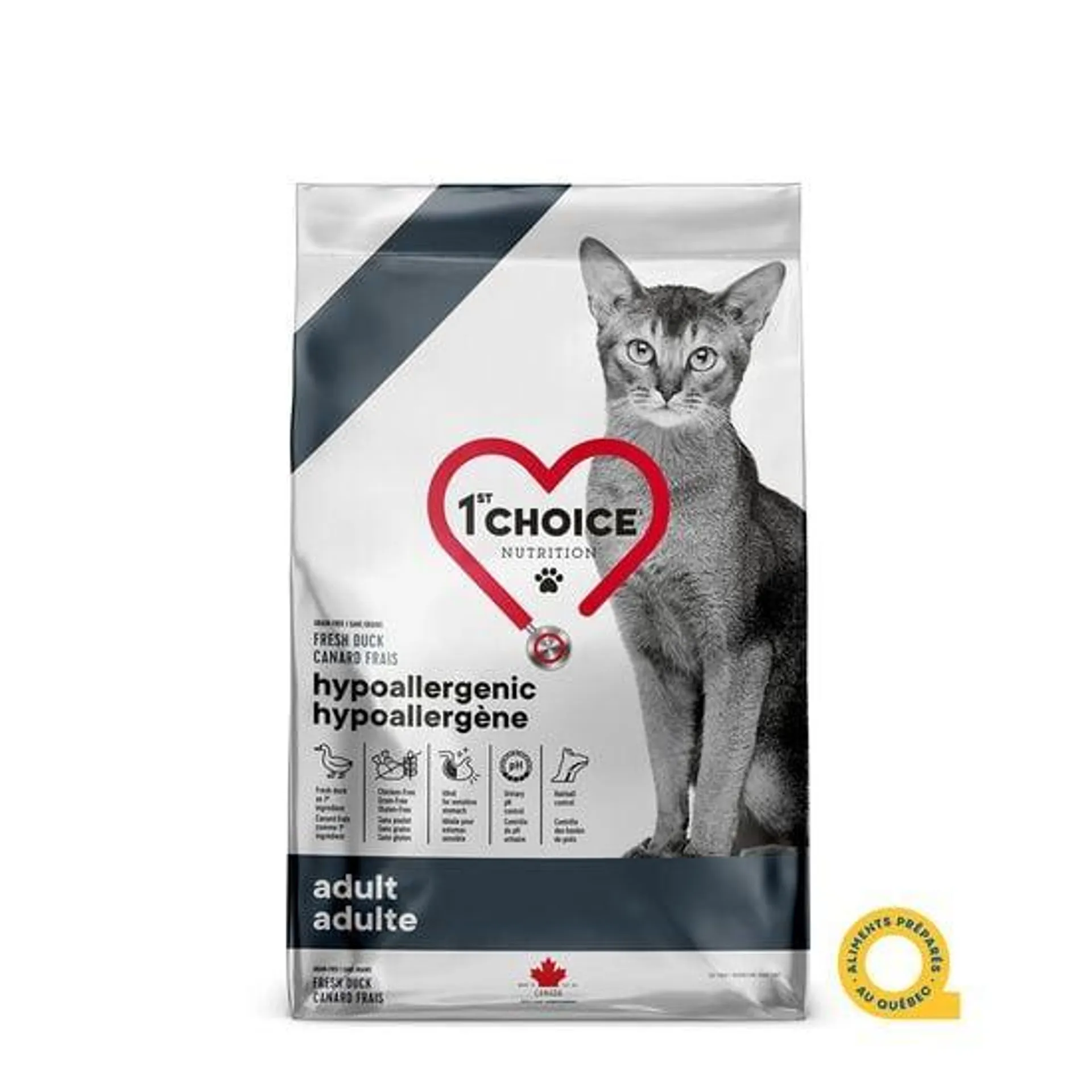 Nourriture sèche hypoallergène formule canard sans grains pour chat adulte, 4,54 kg