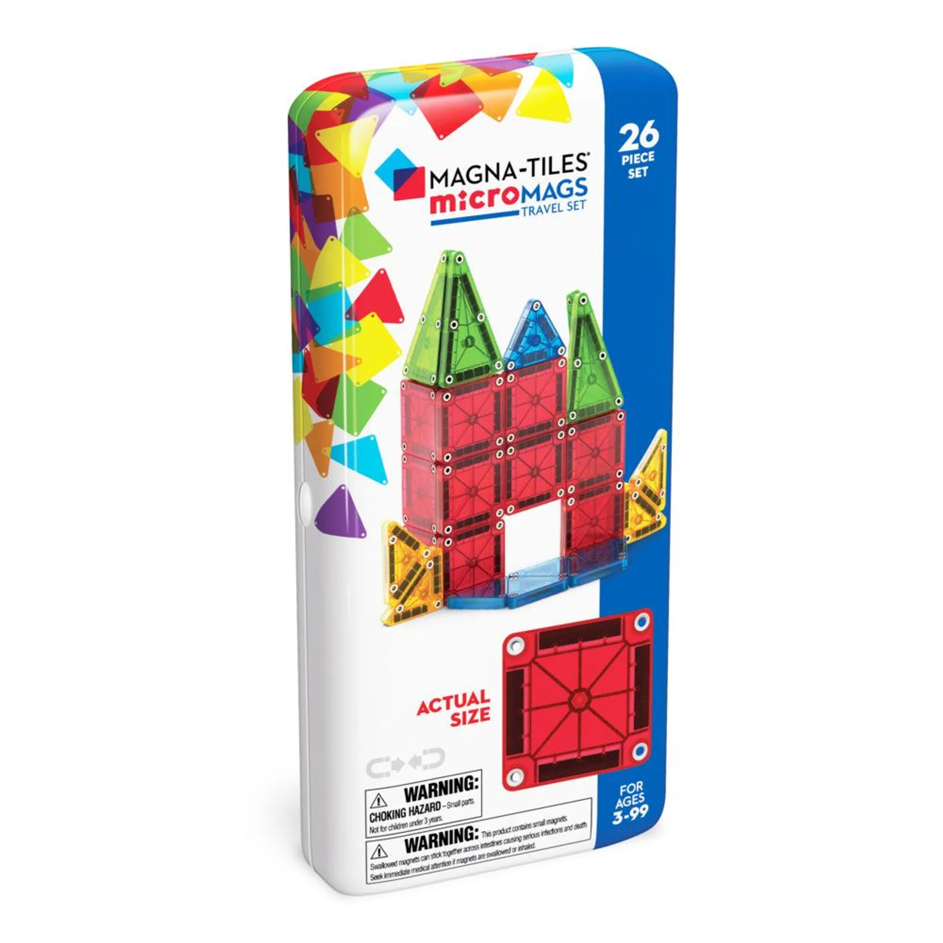 MAGNA-TILES - mircoMAGS Ensemble de construction magnétique de voyage de 26 pièces - Couleurs vives