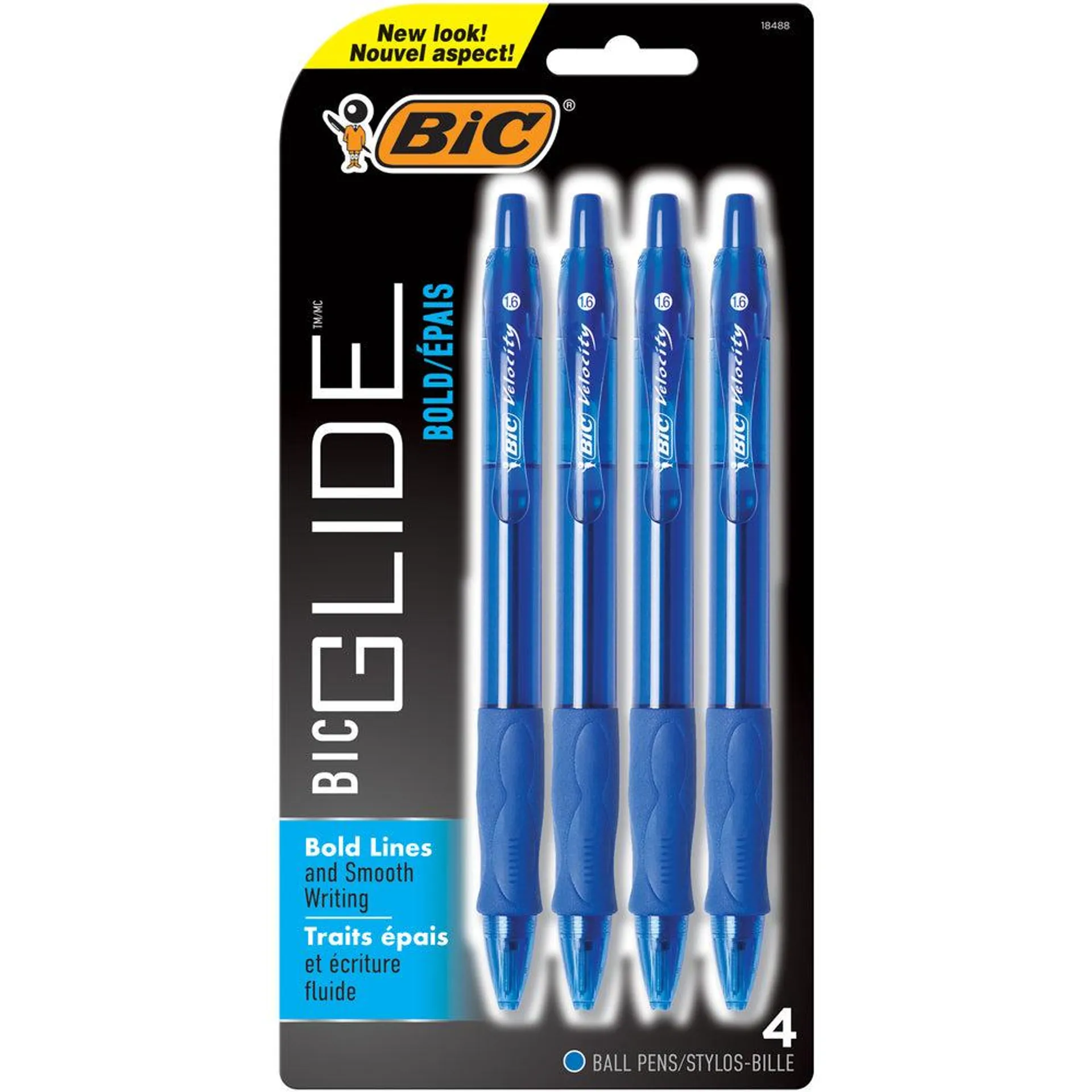 Stylo à bille Velocity Bold de BIC – rétractable – 1,6 mm – bleu – Paquet de 4