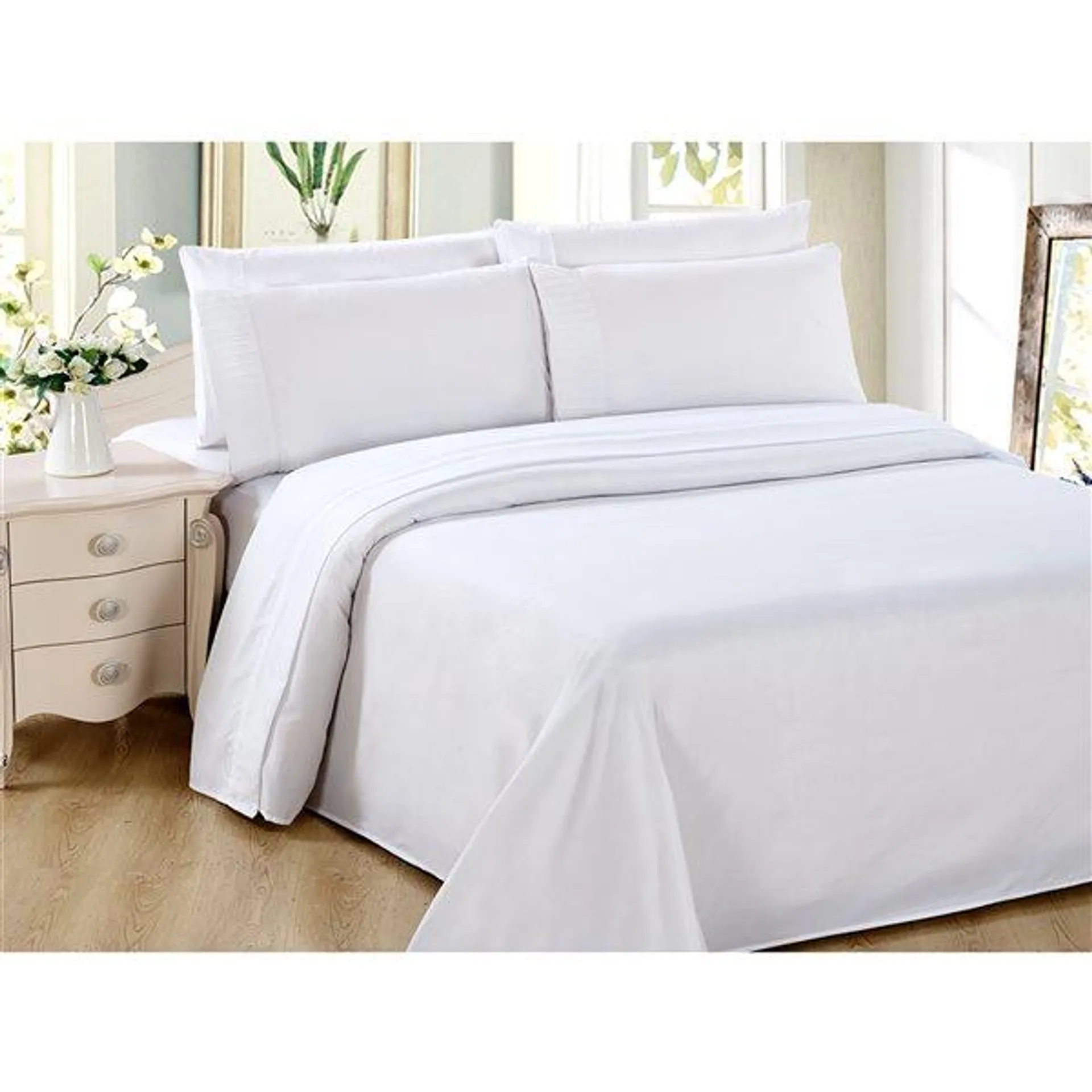 Draps Marina Decoration blanc pour très grand lit en polyester, 6 mcx