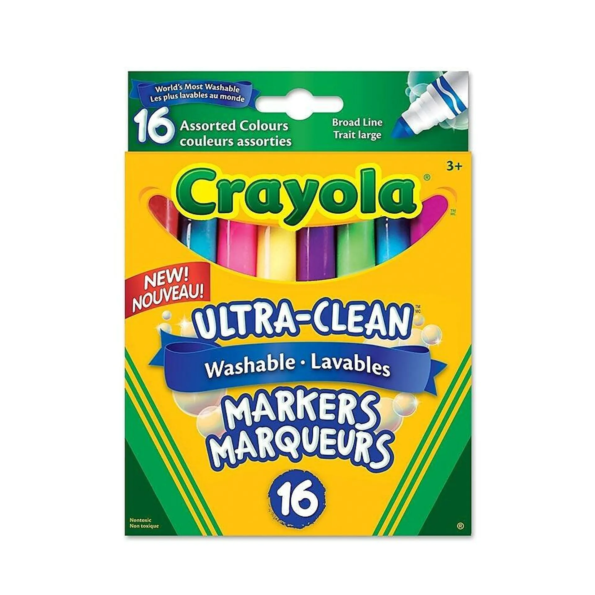 Crayola - Marqueurs lavables de la collection Colossal - Couleurs variées - Paquet de 16