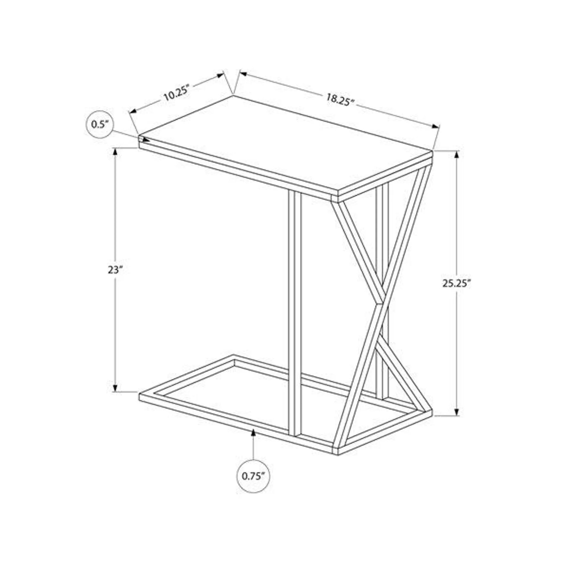 Table d'appoint Monarch Specialties au fini gris et métal noir, 25 po H