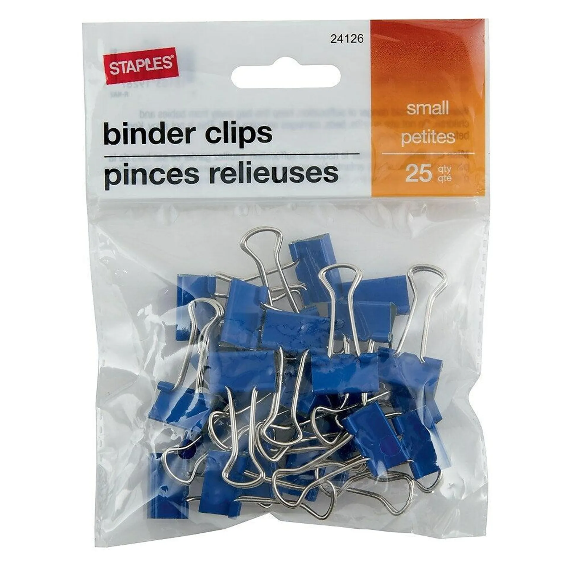 Staples - Pinces relieuses, petites, 3/4 po, bleu foncé, paquet de 25