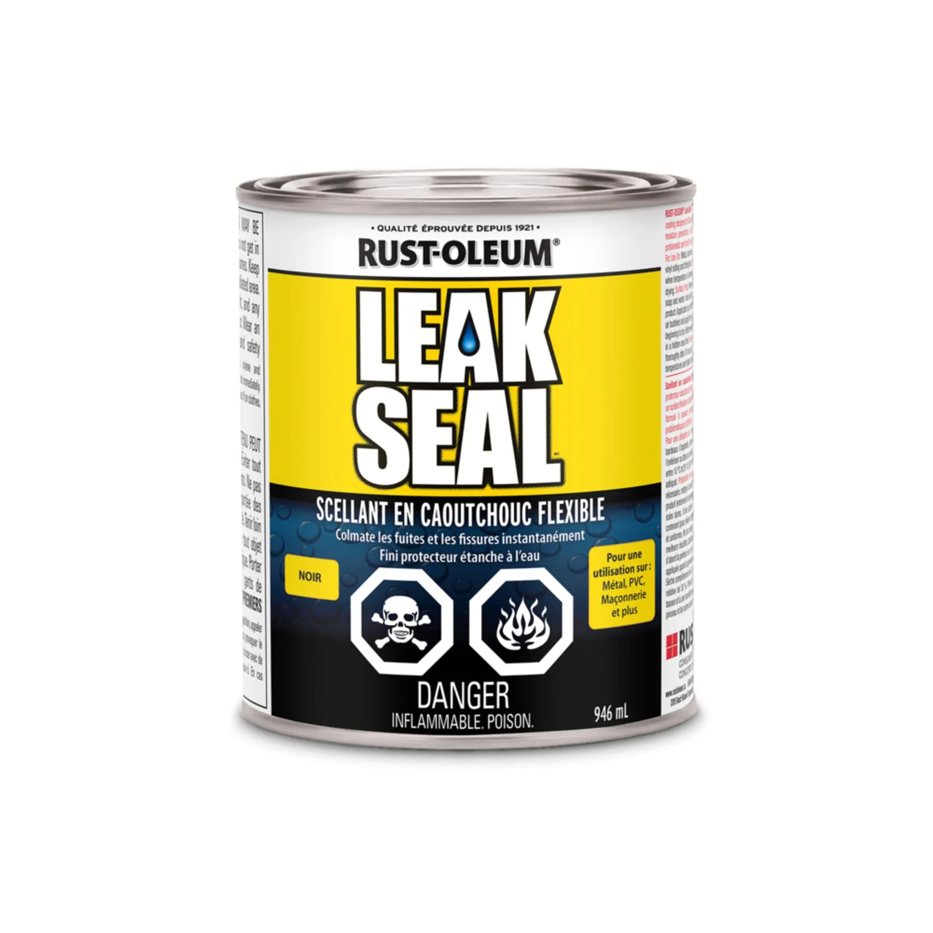 Enduit en caoutchouc flexible instantané Rust-Oleum LeakSeal, imperméable, pouvant être peint, noir, 946 mL