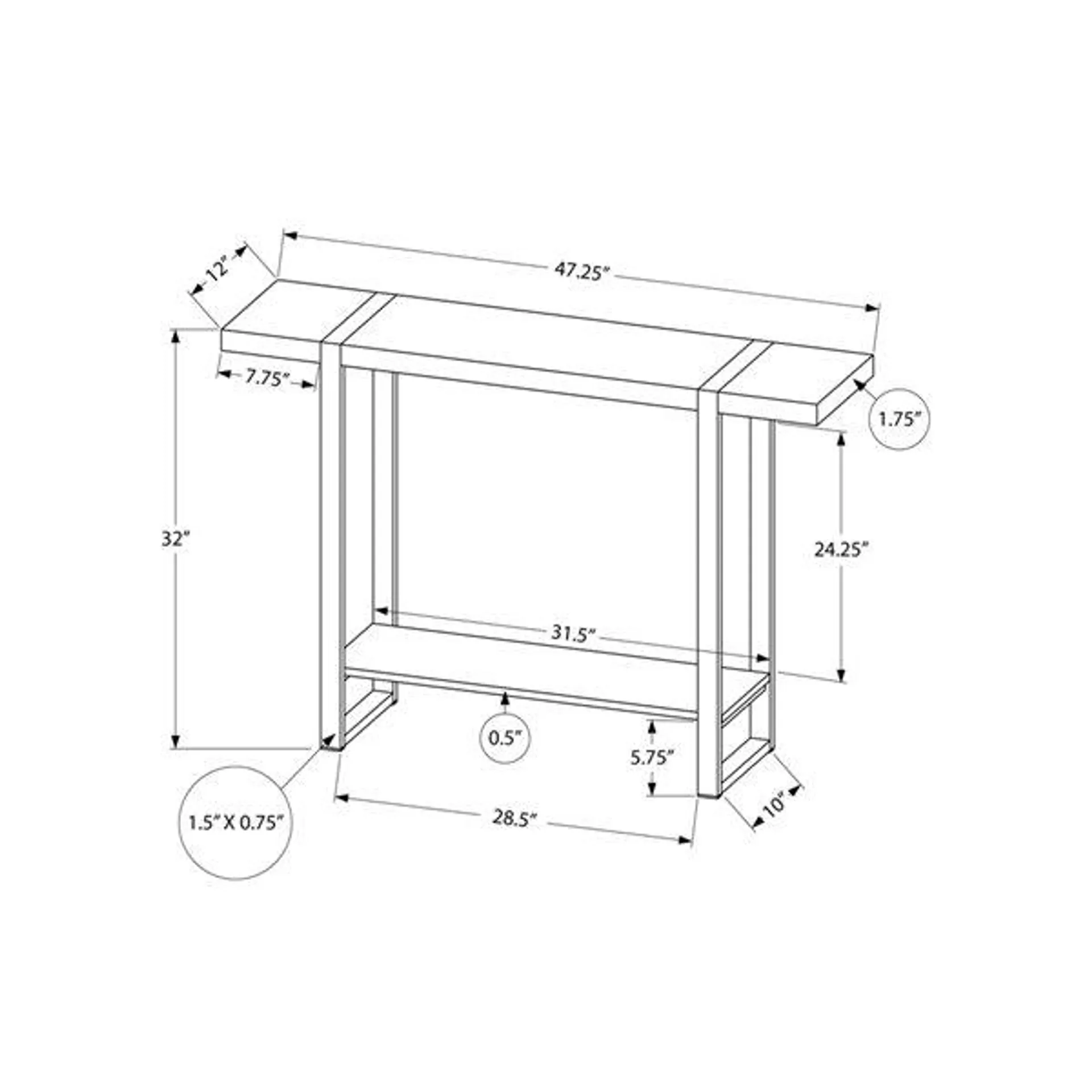 Table d'appoint industriel de 48 po brun délavé par Monarch Specialties