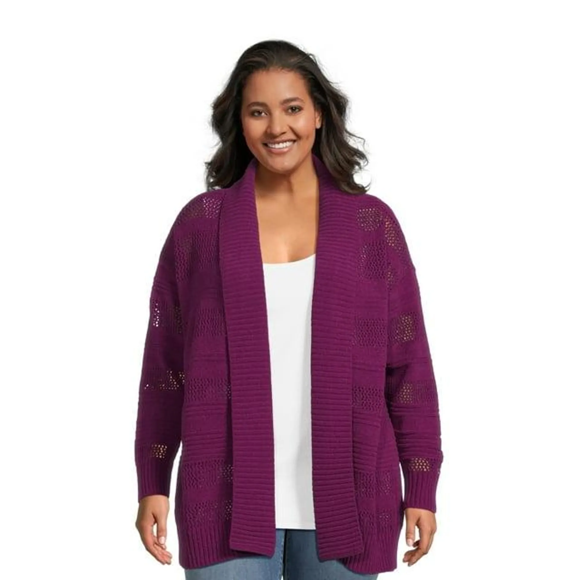 Terra & Sky Women's Plus Size Chenille Shawl Cardigan Sweater, Midweight