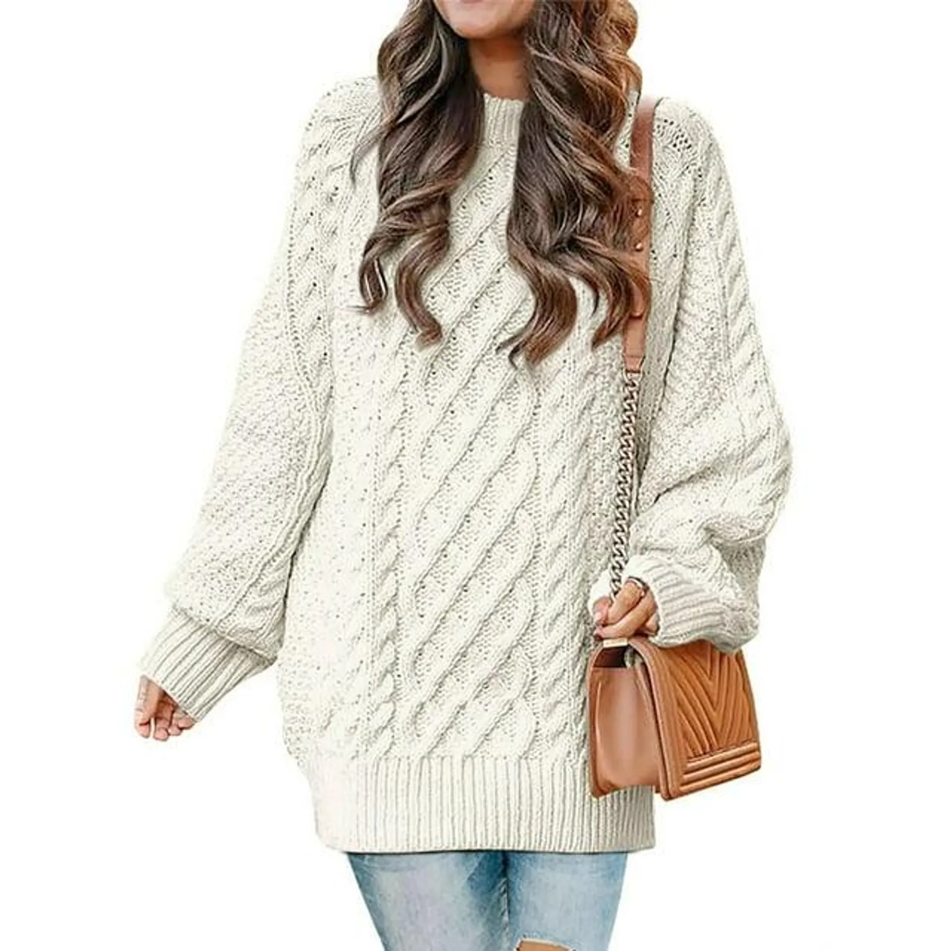 MOSHU Oversized Sweaters for Women Cable Knit Chunky Pullover Sweater