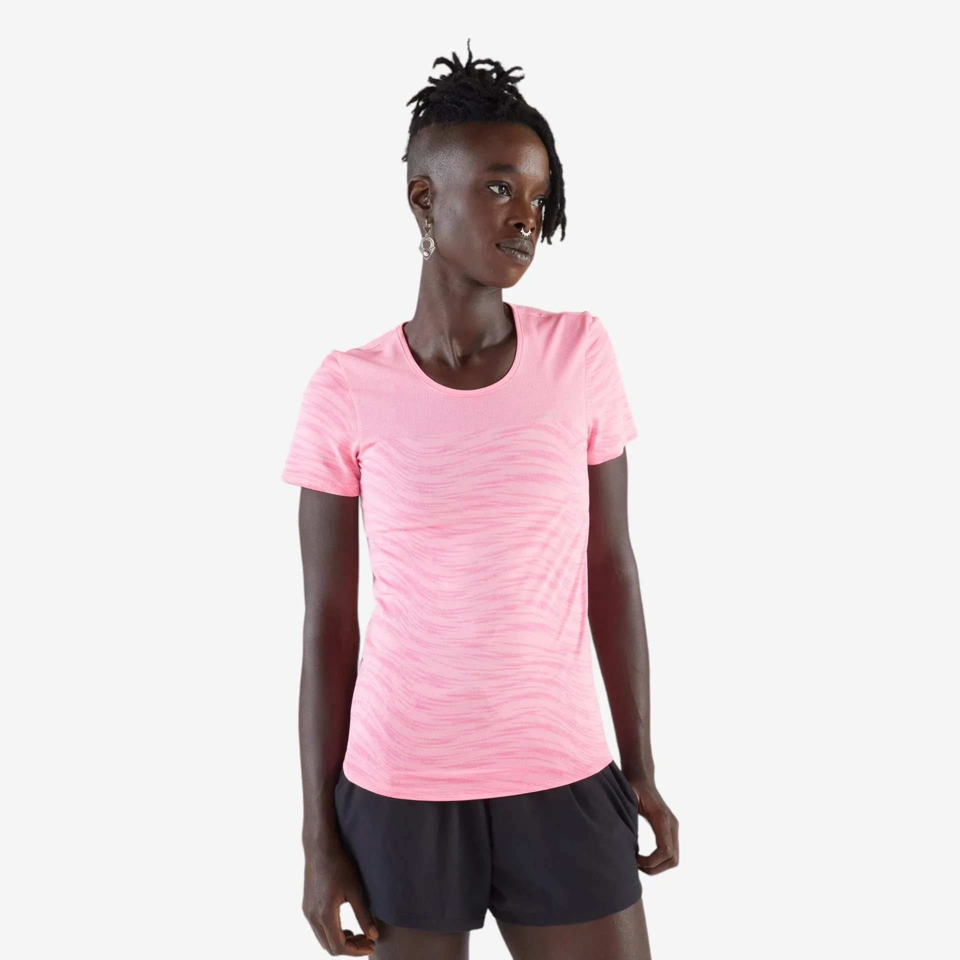 T-shirt de course et en sentier sans couture femme - Run 500 Confort rose