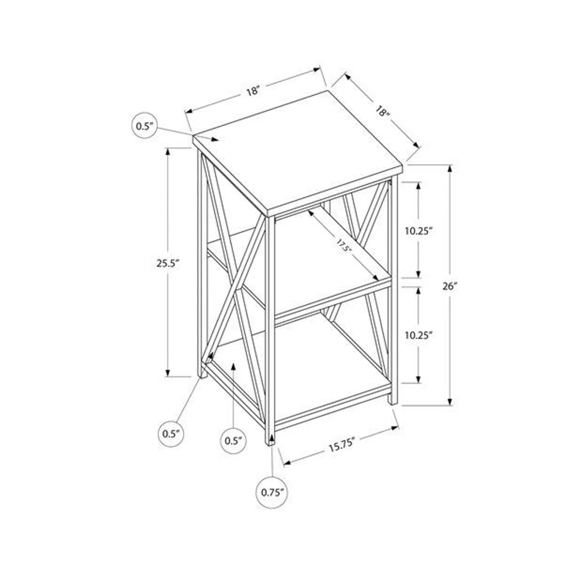 Table d'appoint Monarch Specialties, fini blanc et métal blanc, 26 po H