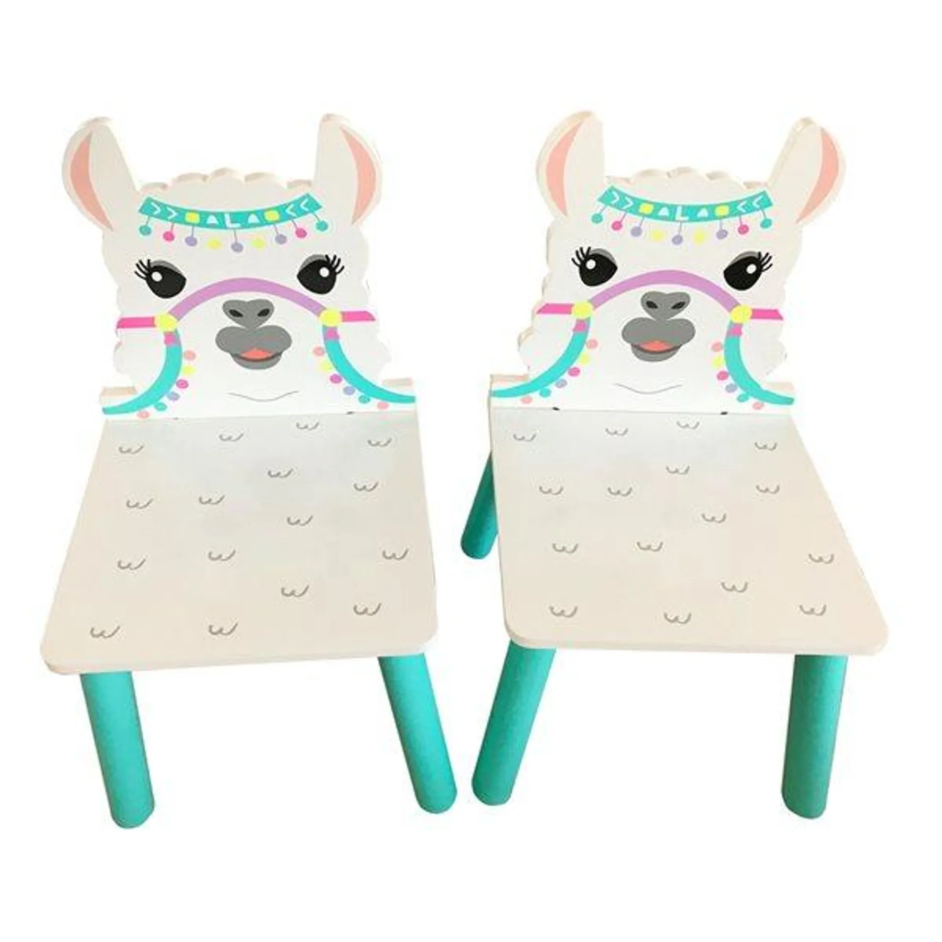 Table de jeu carrée pour enfants Lama par Danawares avec 2 chaises, blanc