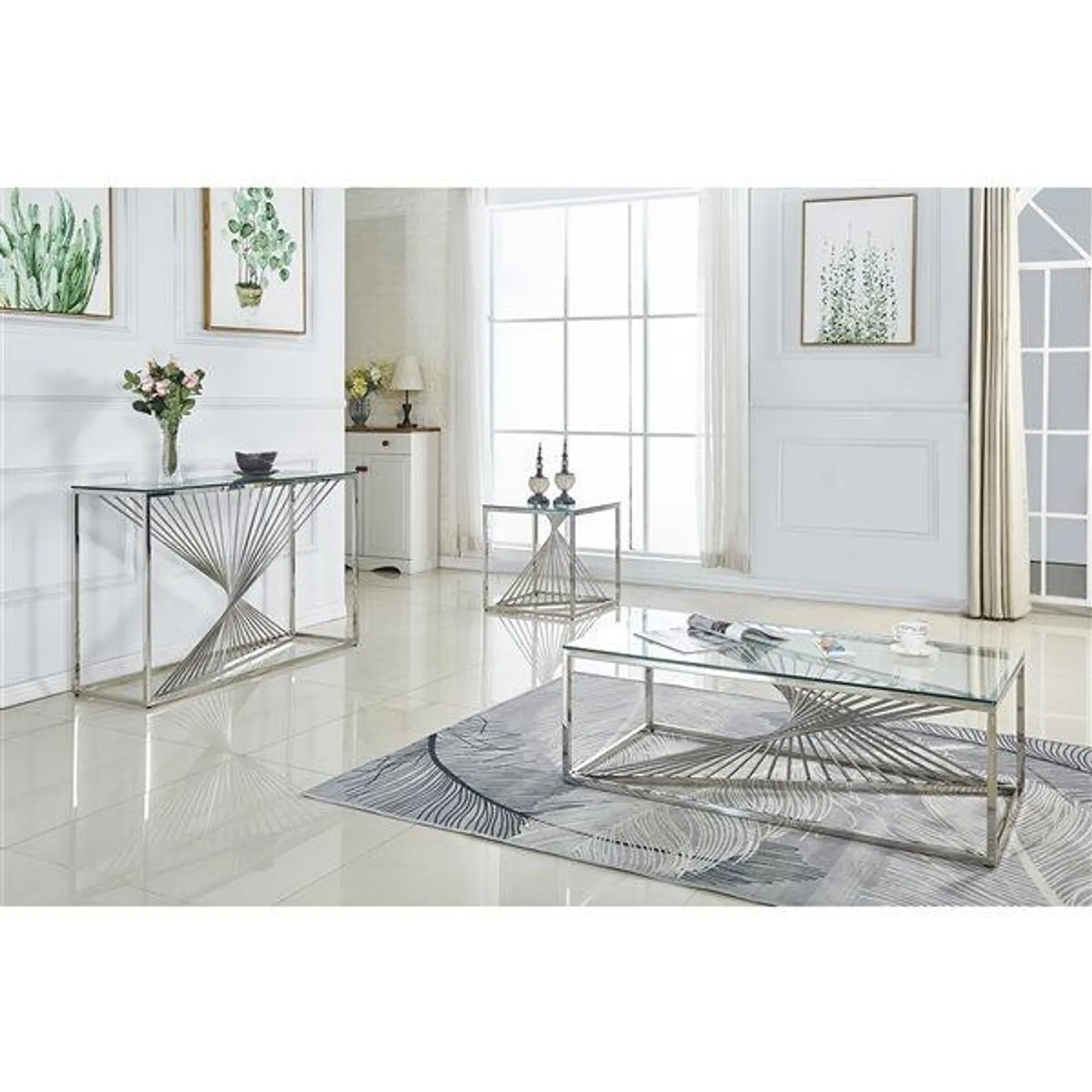 Table basse Prisma par HomeTrend en métal avec dessus en verre transparent