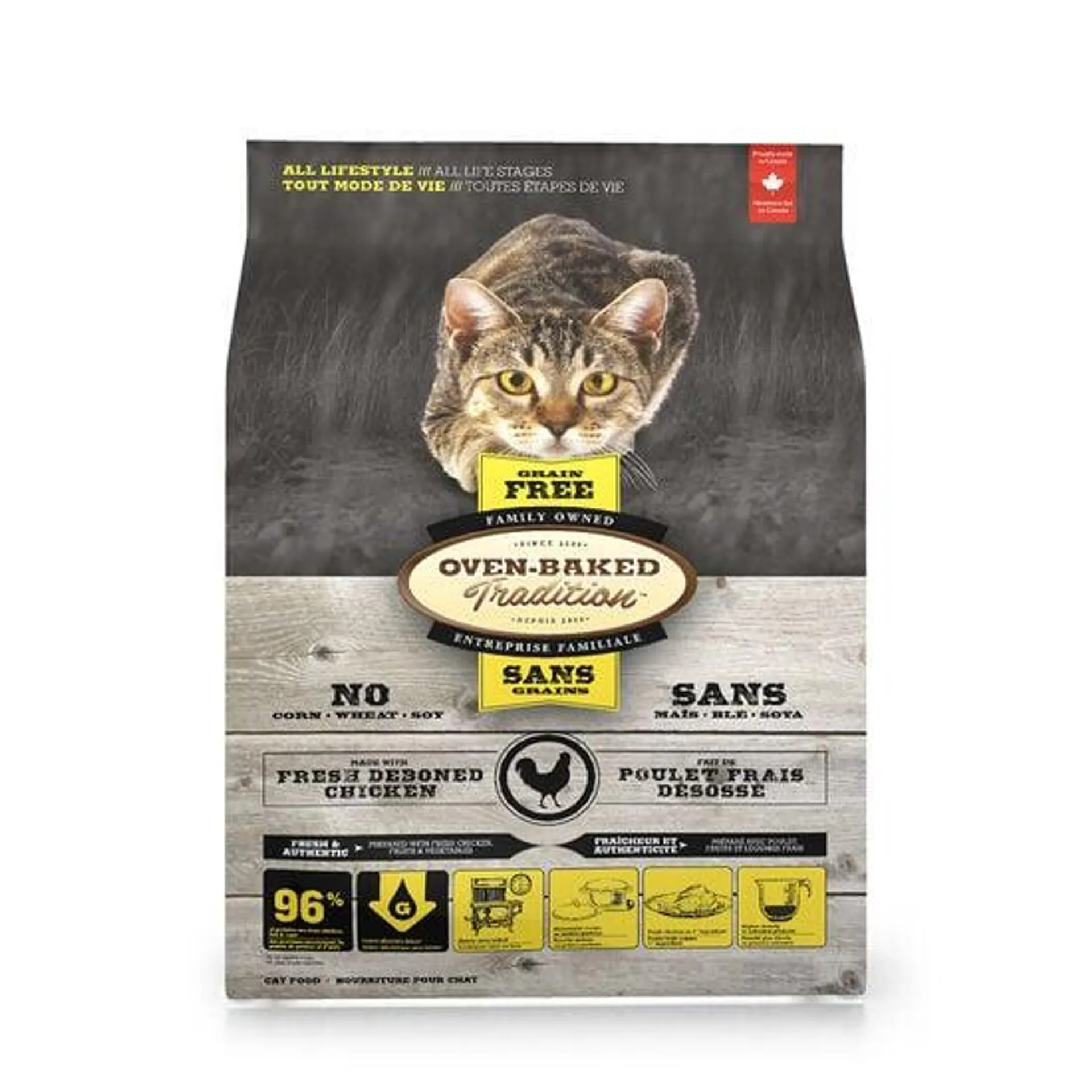 Nourriture sèche sans grains au poulet pour chat adulte