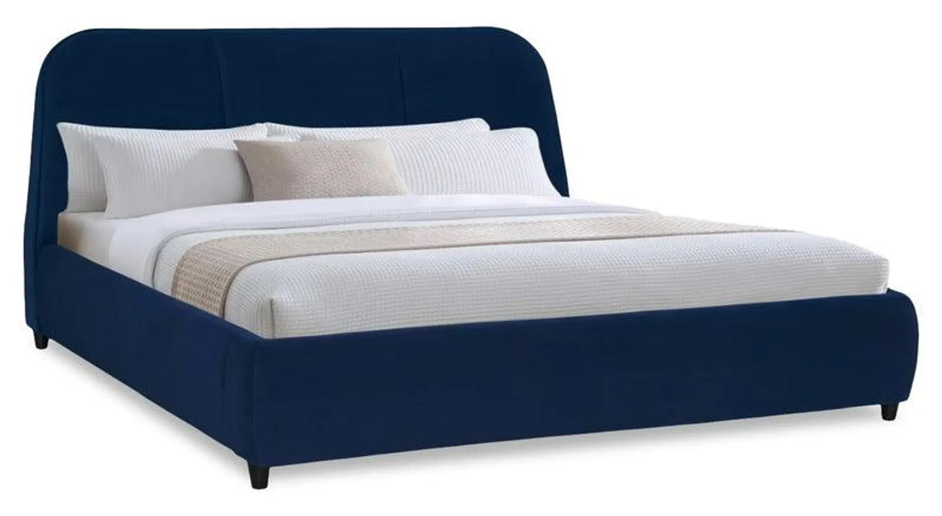 Lit plateforme rembourré Mave en tissu de velours bleu - format très grand lit