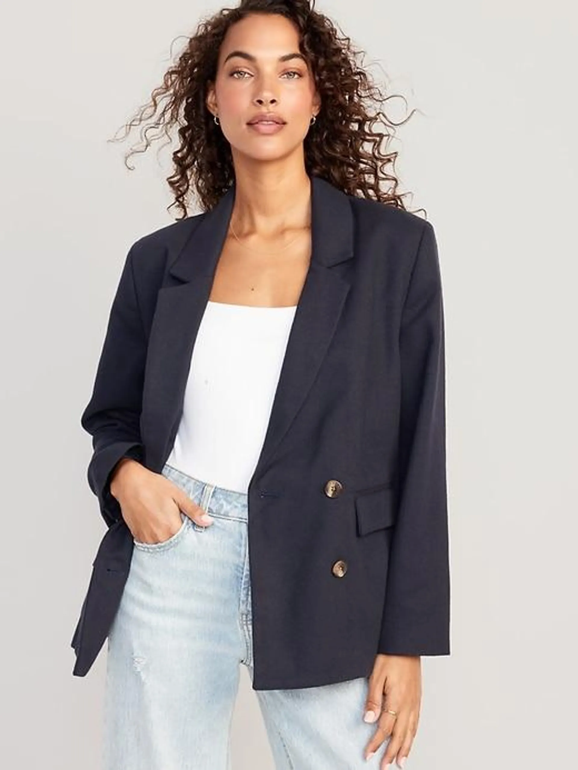 Double-Breasted Textured Blazer