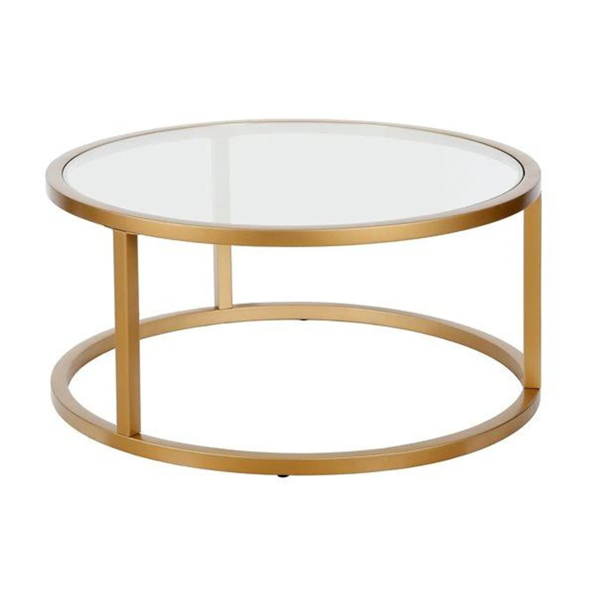 Table basse ronde Parker de Hailey Home laiton avec surface en verre