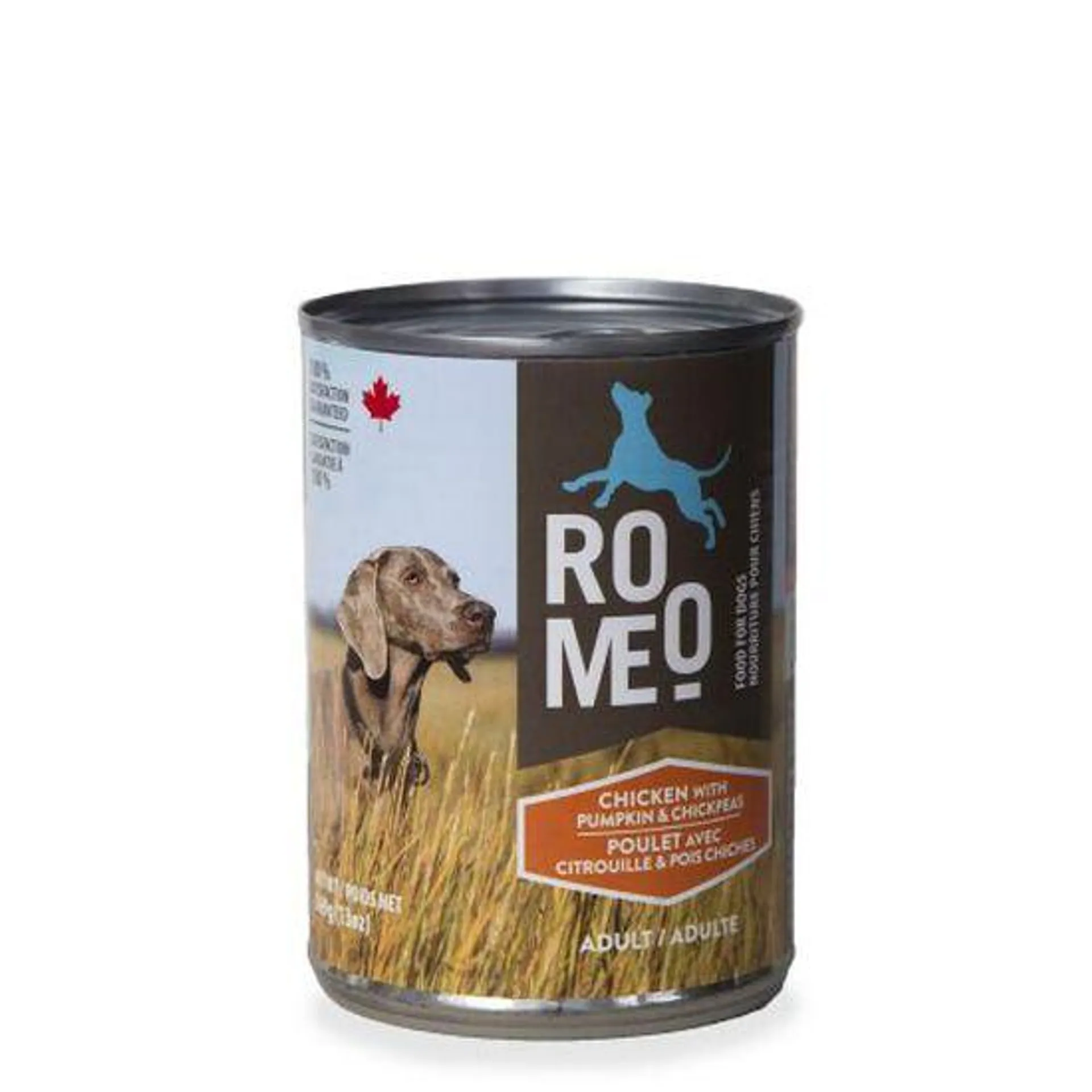 Nourriture humide au poulet, citrouille et pois chiches pour chien