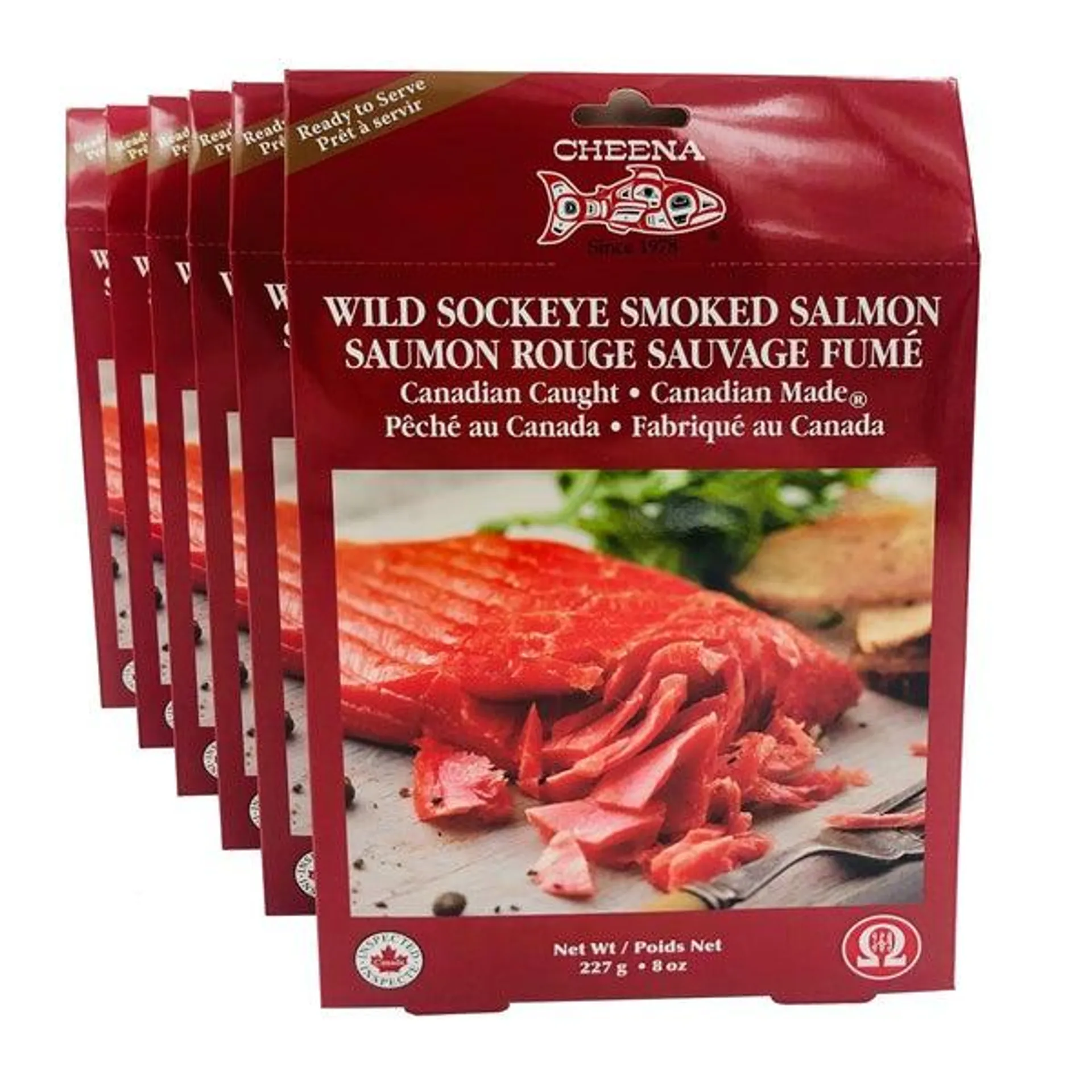 Cheena Canada Wild Smoked Sockeye Salmon Retort, 6 × 227 g