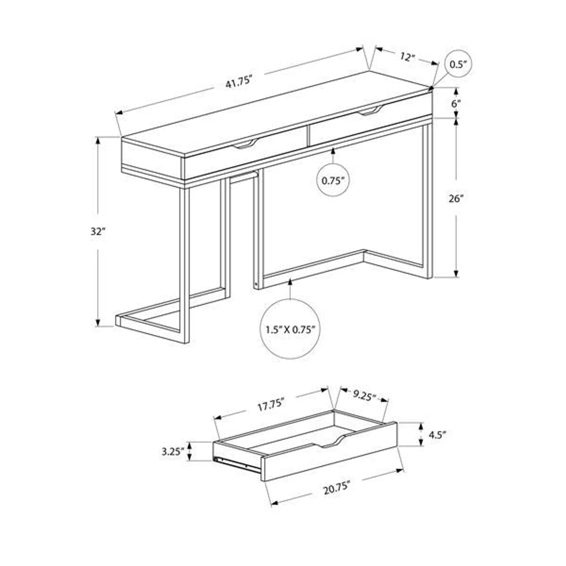 Table d'appoint Monarch, 41,75 po x 32 po, composite, gris