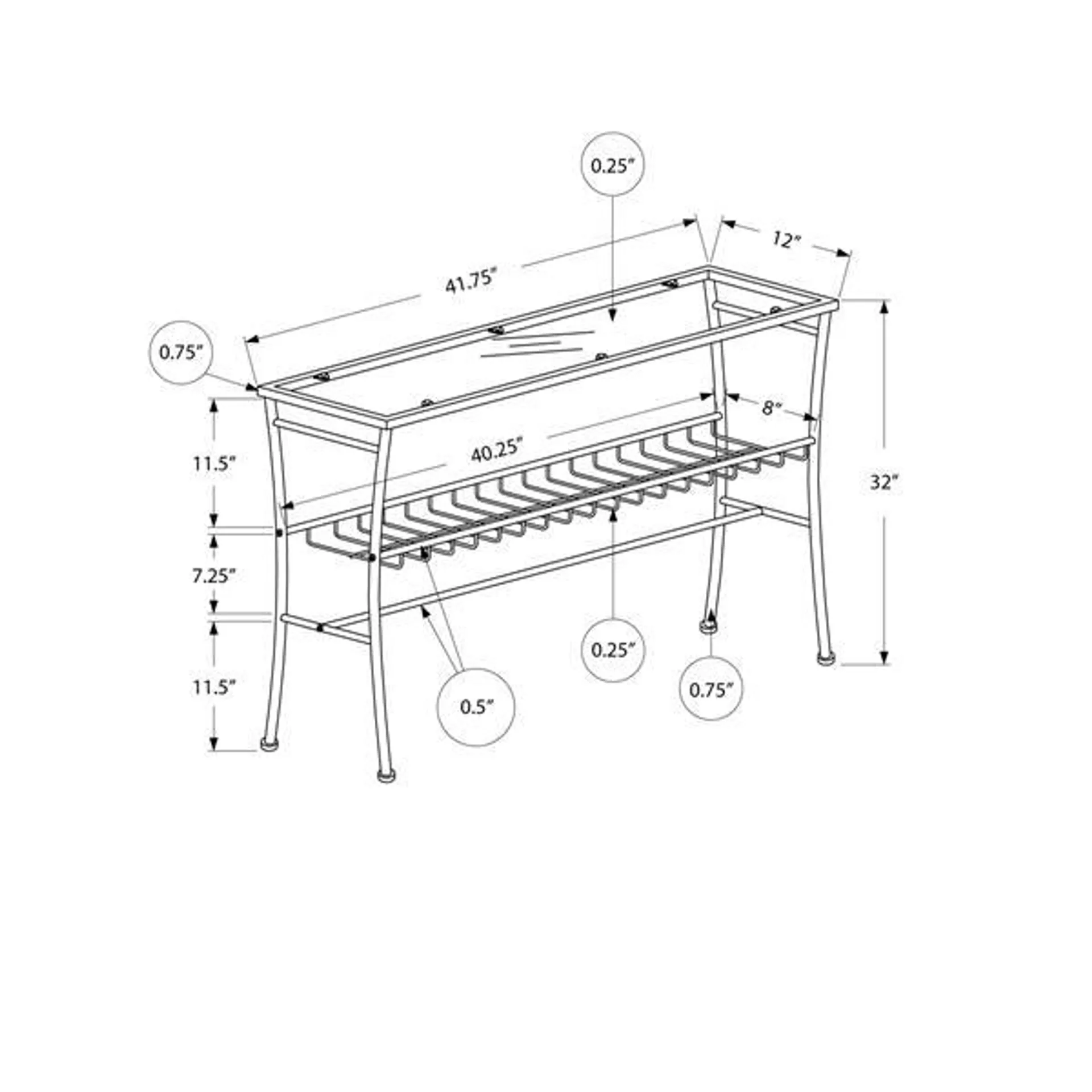 Table d'appoint Monarch, 41,75 po, verre, argent