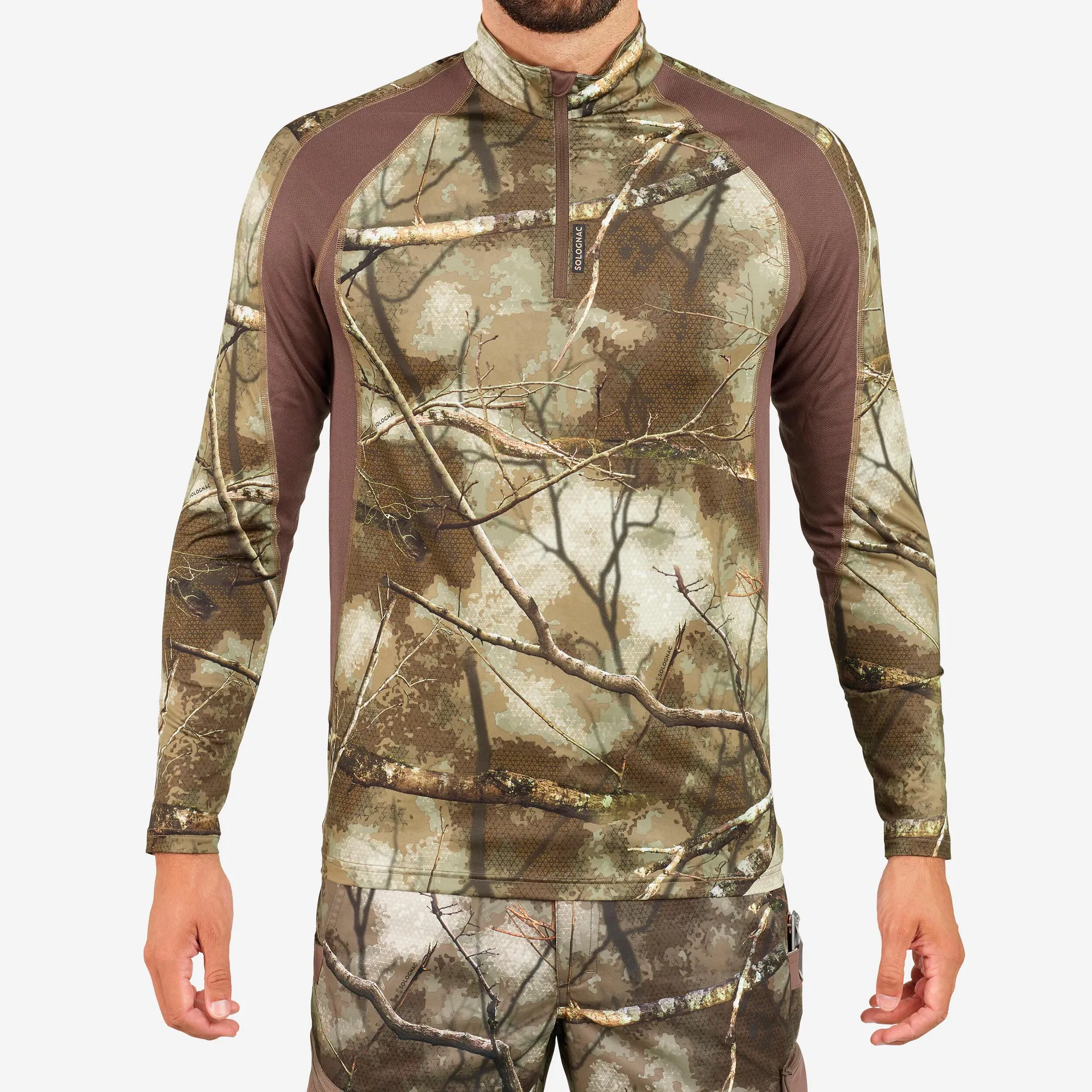 T-shirt de chasse manches longues respirant et silencieux - 500 Treemetic camouflage