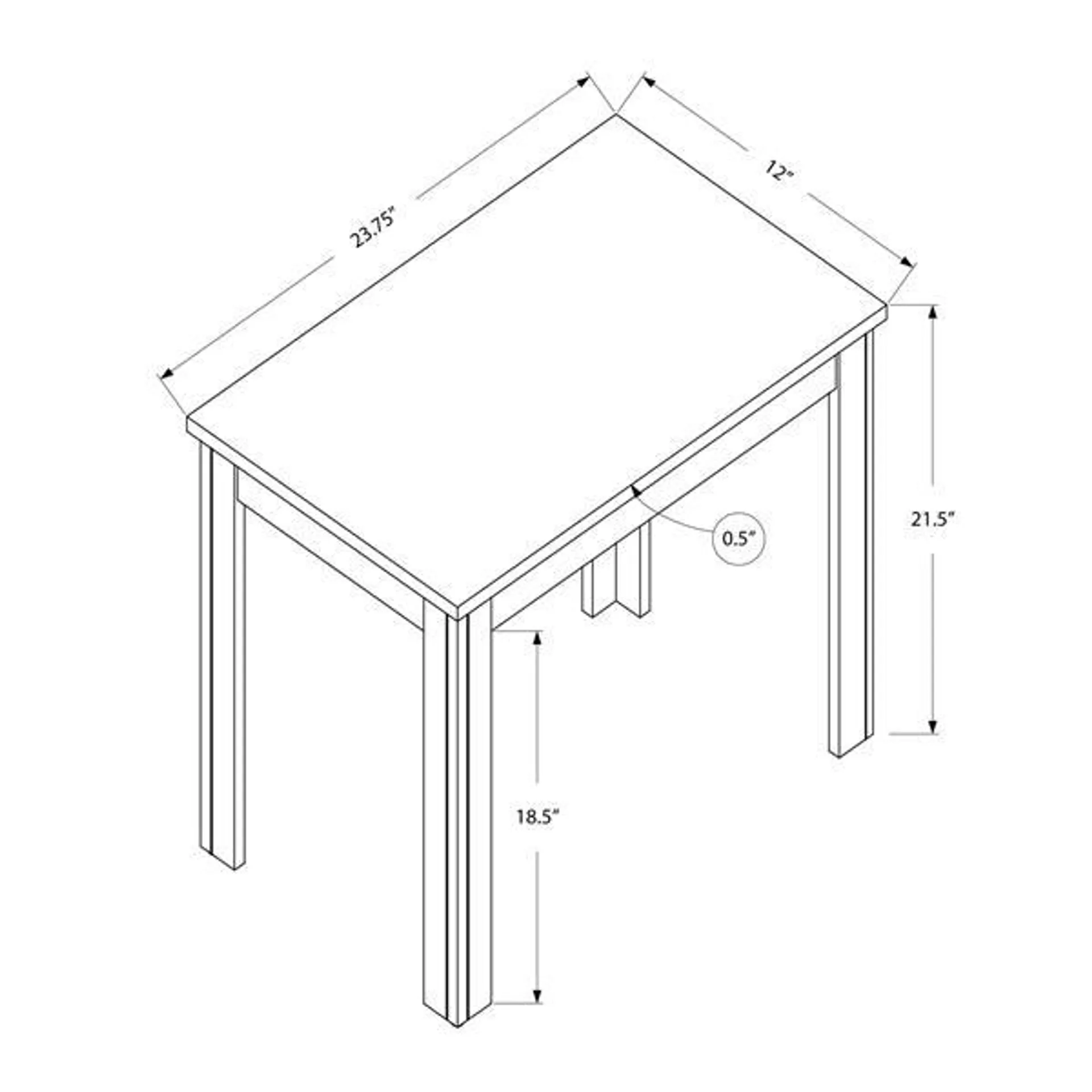 Table d'appoint, 12 po x 21,5 po, composite, noir