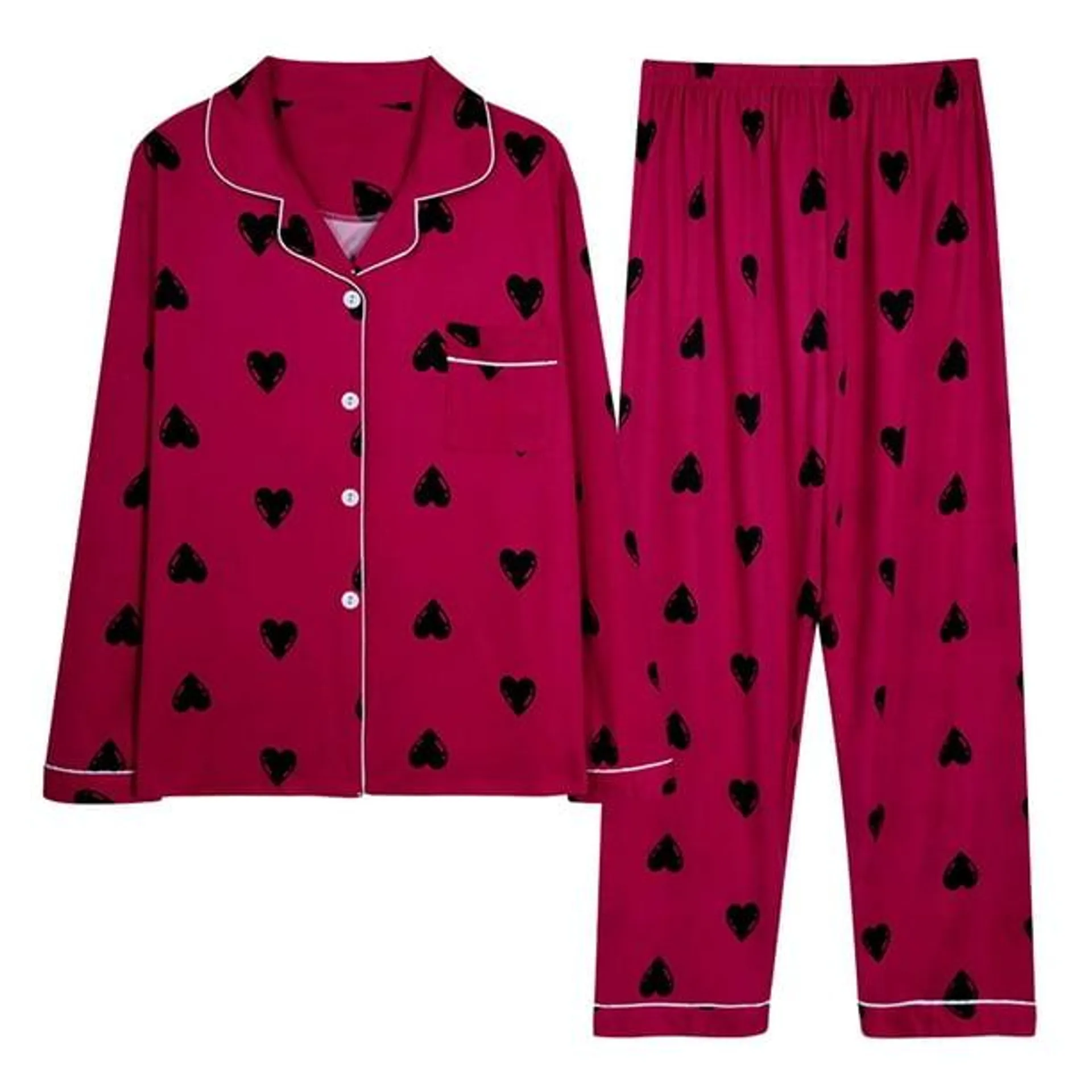 Yuyuzo Femmes Pyjama Costumes Manches Longues Bouton vers le Bas Chemises avec Pantalon Confortable Vêtements de Nuit 2 Ensembles de Pièces