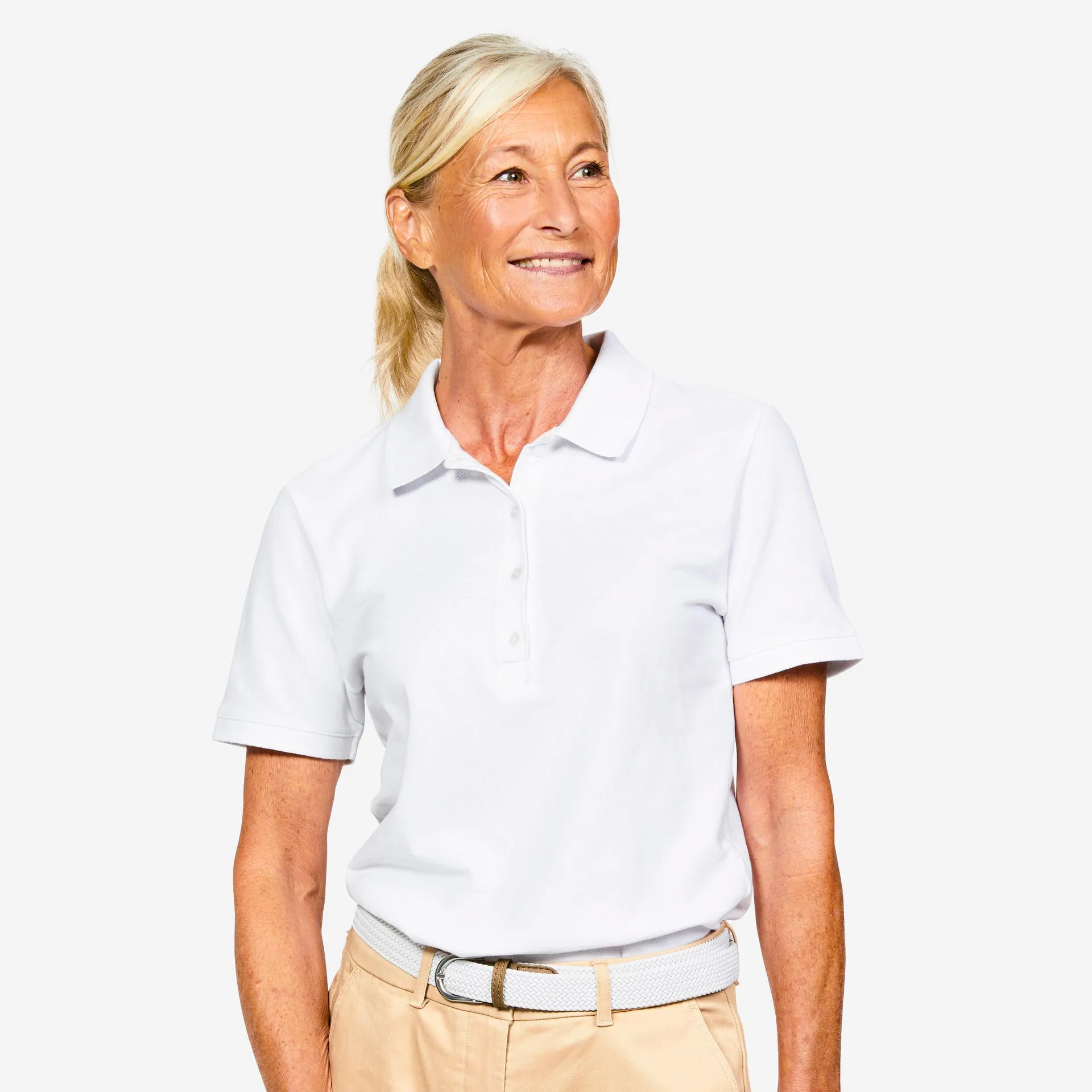 POLERA PIQUÉ GOLF DE ALGODÓN MANGA CORTA MUJER MW500 BLANCO