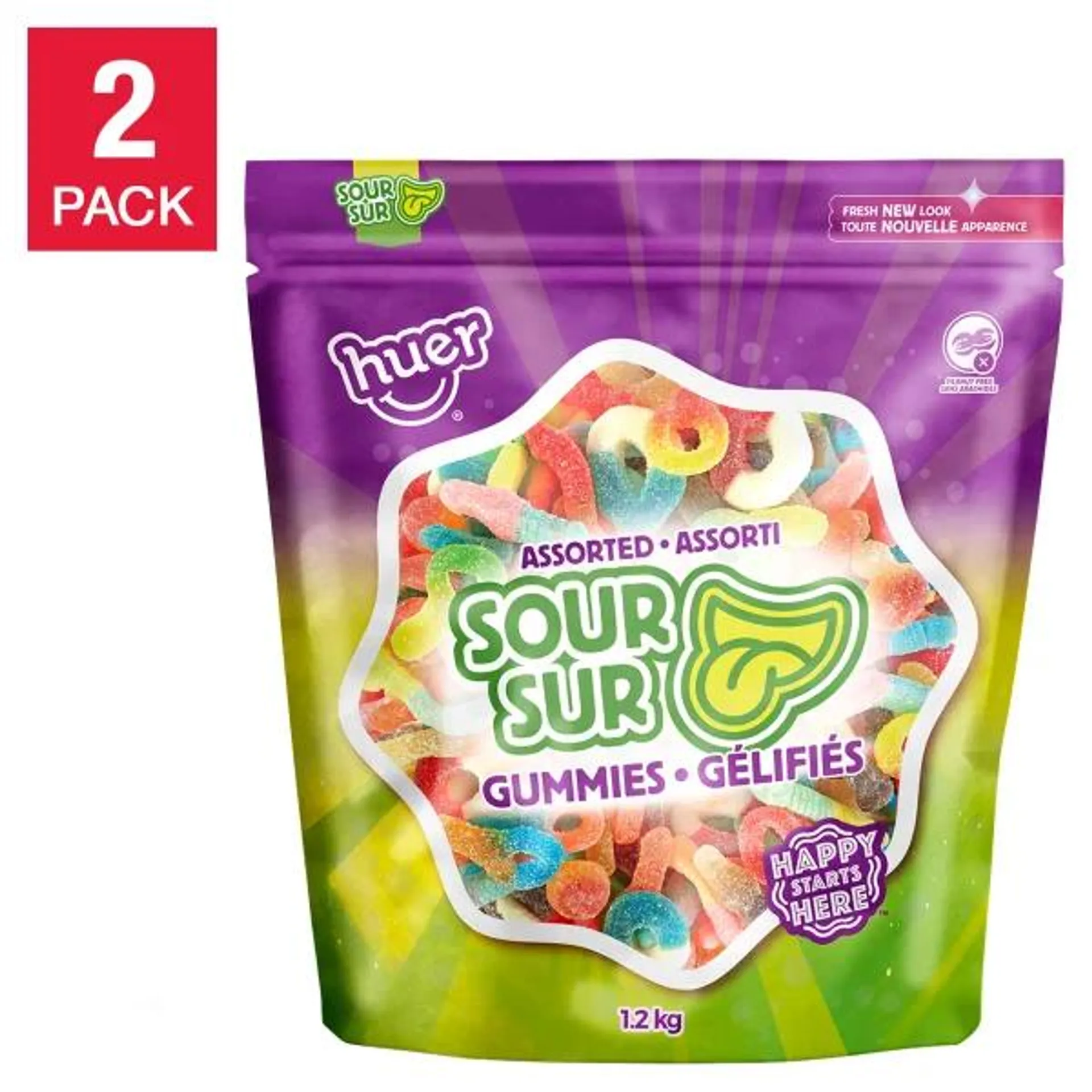 Huer Assorted Sour Gummies, Candy, 2 x 1.2 kg