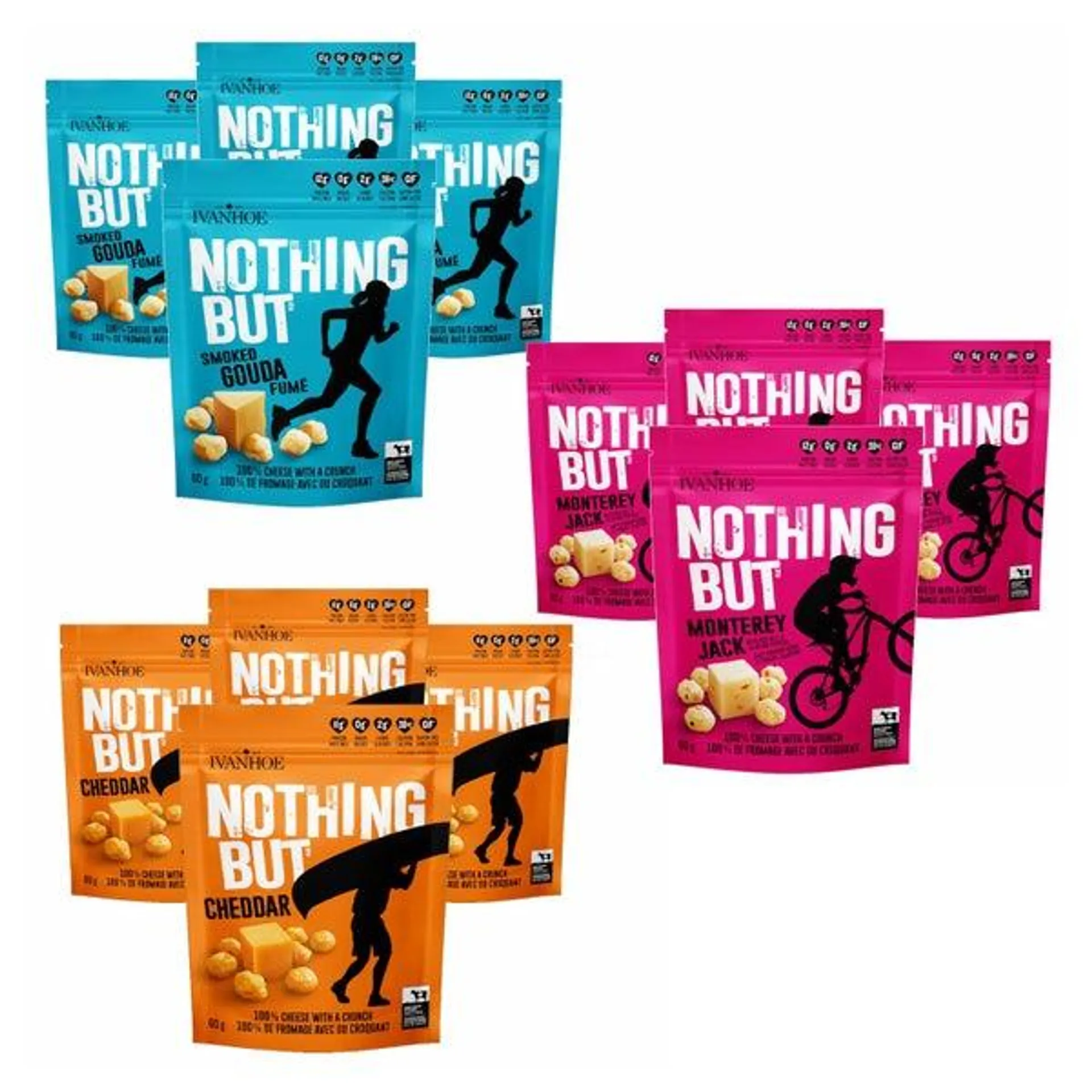 Ivanhoe Nothing But Cheese Snacks, Variety Pack, 12 × 60 g