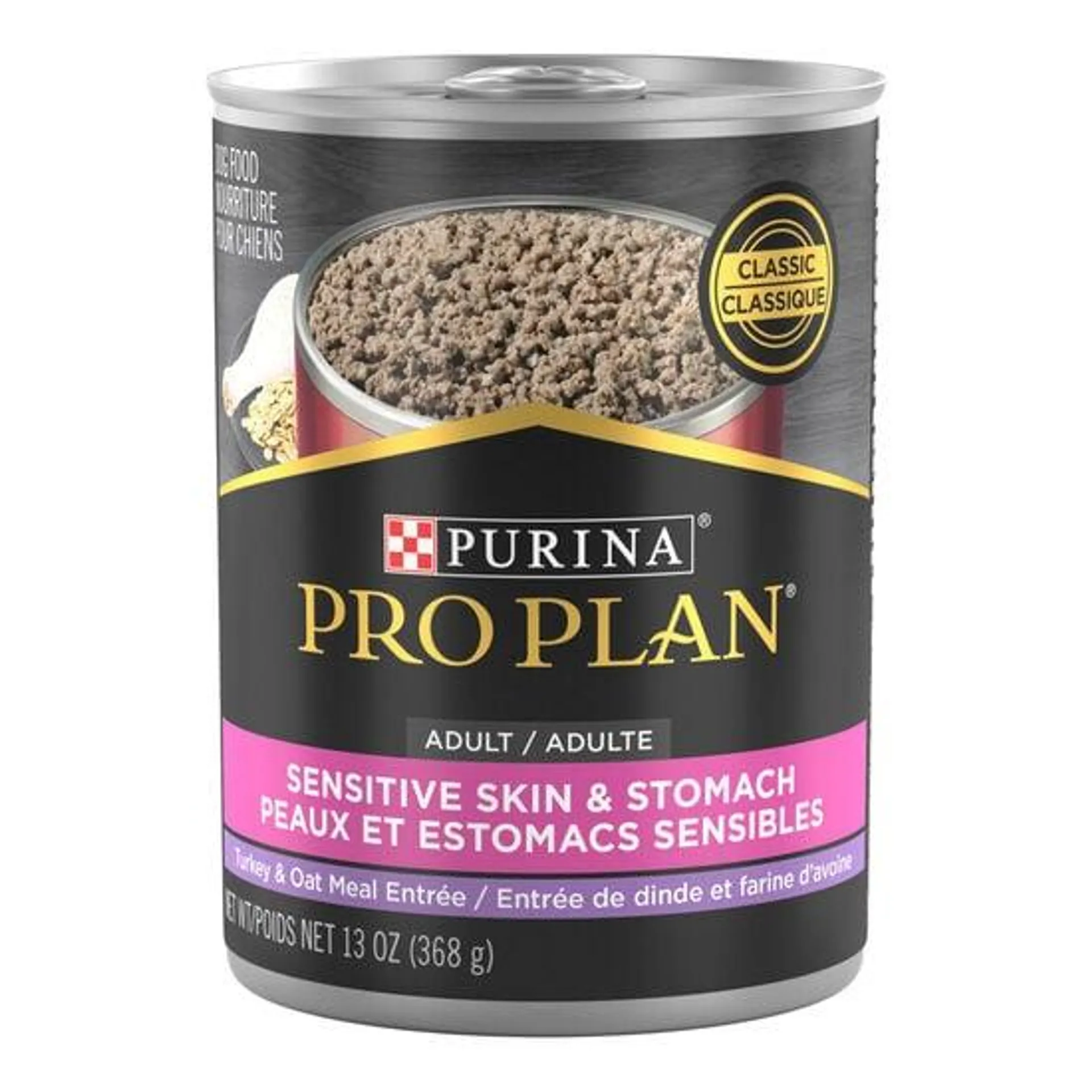 Entrée de dinde et farine d'avoine Classique peaux et estomacs sensibles pour chiens adultes, 368 g