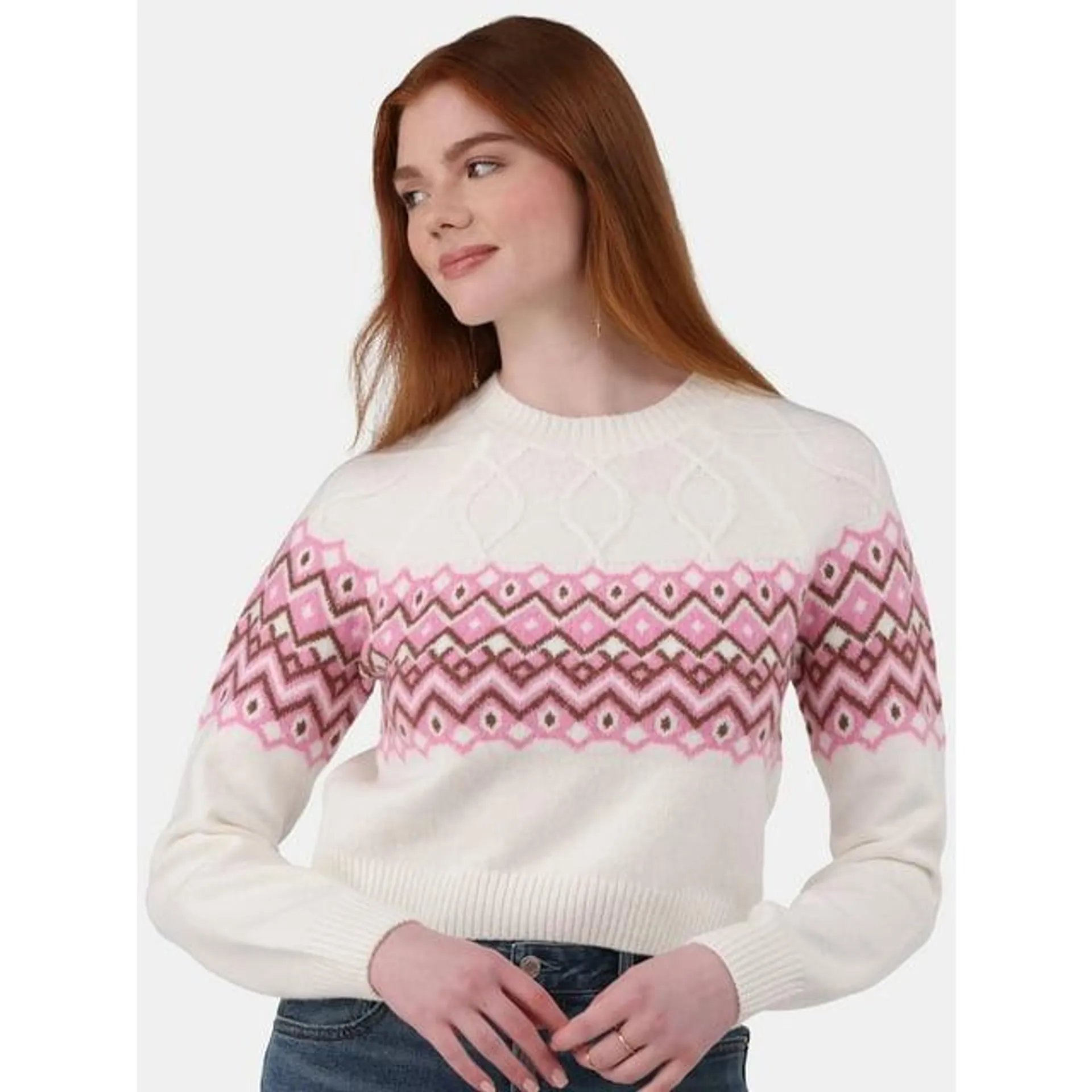 No Boundaries Fairisle Crew Neck Sweater, Women's and Women’s Plus