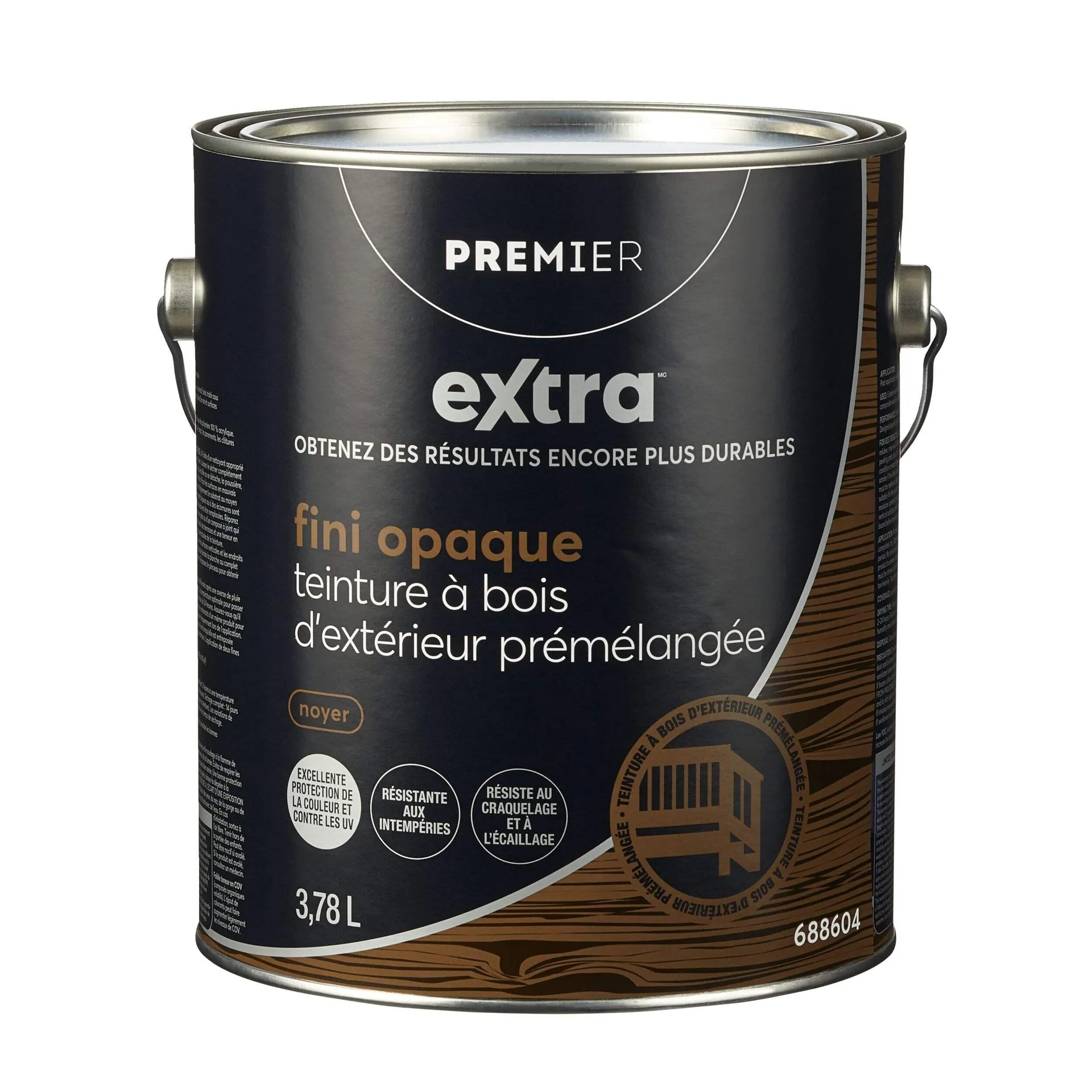 Teinture d'extérieur prémélangée pour bois Premier Extra, opaque, noyer, 3,78 L/1 gallon