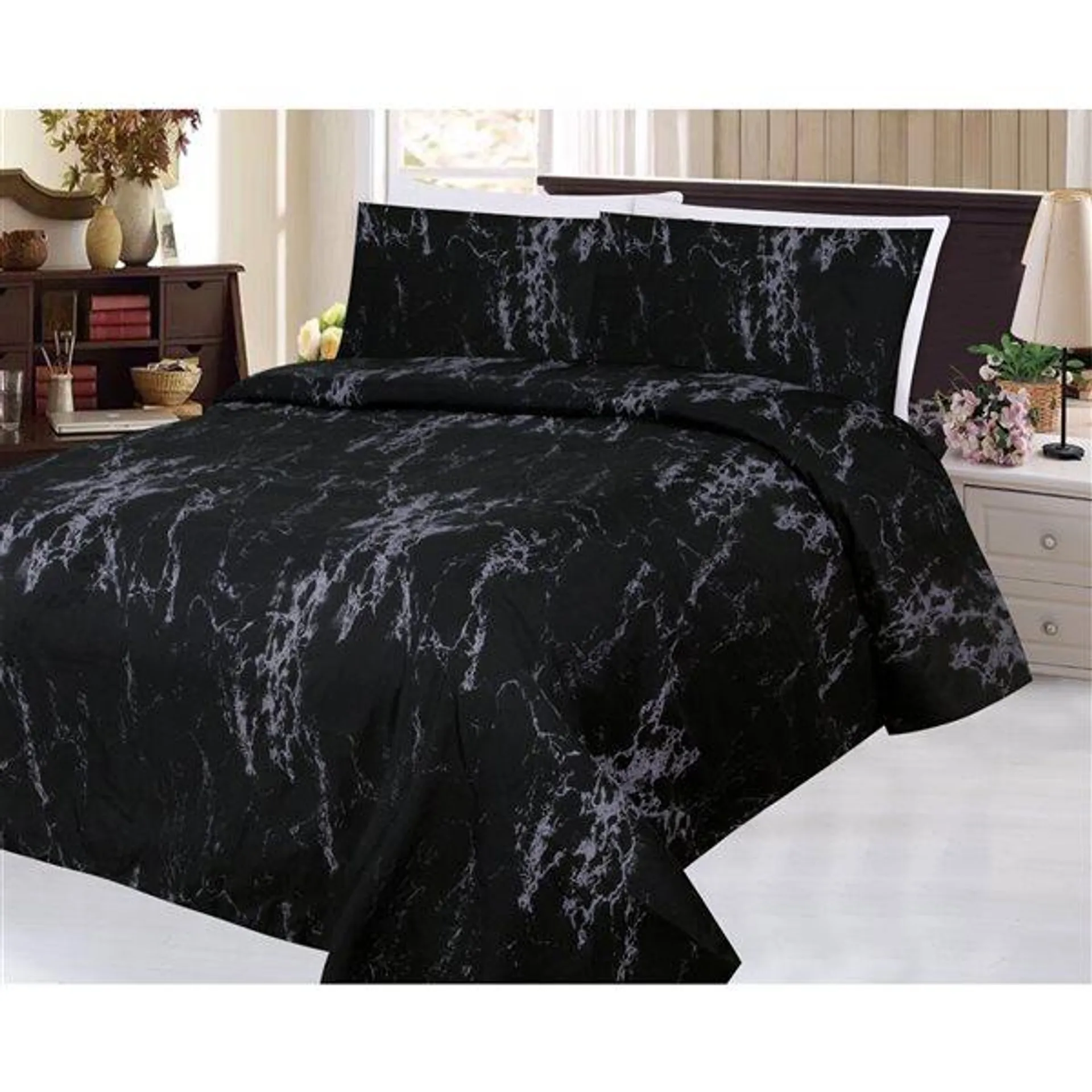 Draps Marina Decoration marbre noir pour très grand lit en polyester, 6 mcx