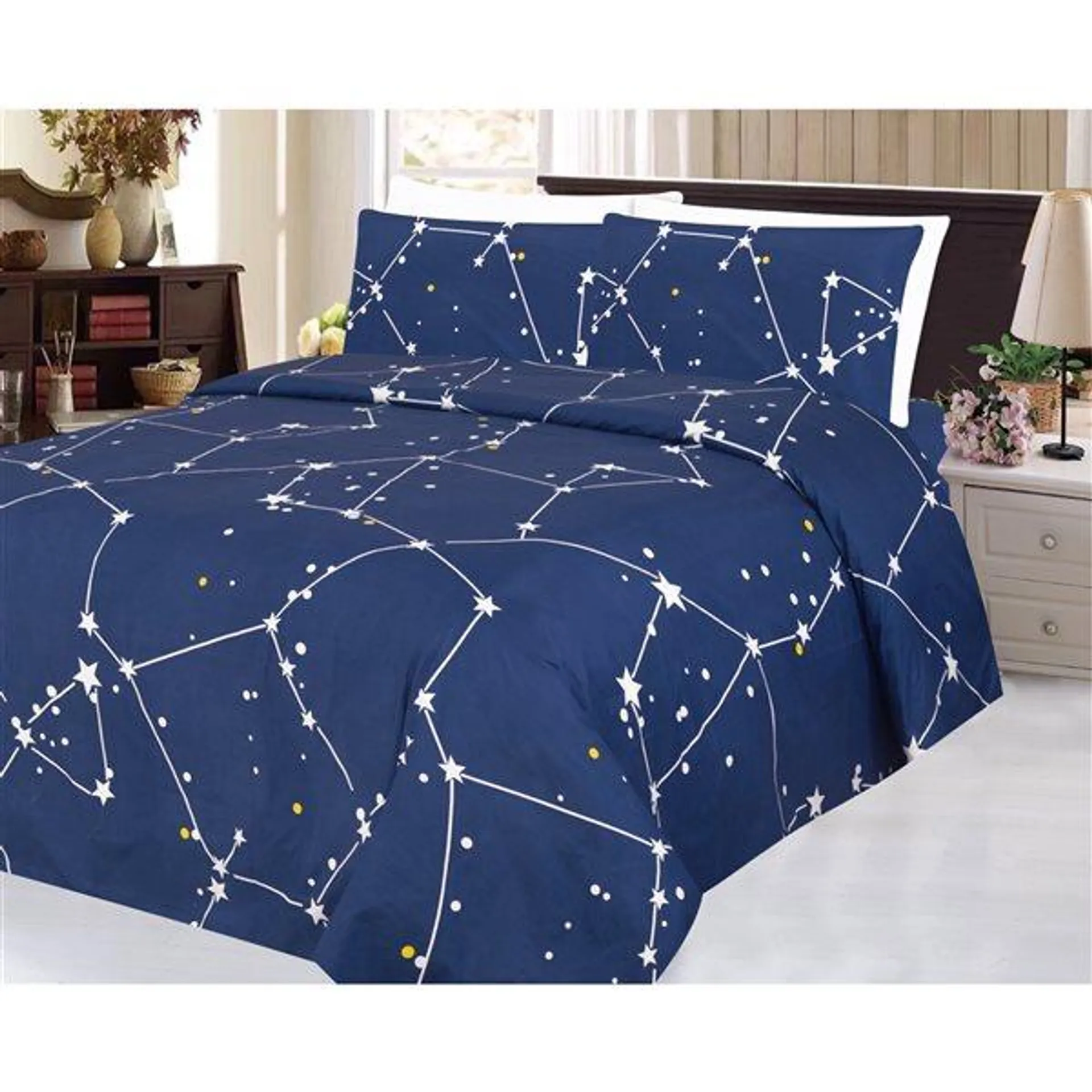 Draps Marina Decoration en polyester bleu marine pour lit double, 6 pièces