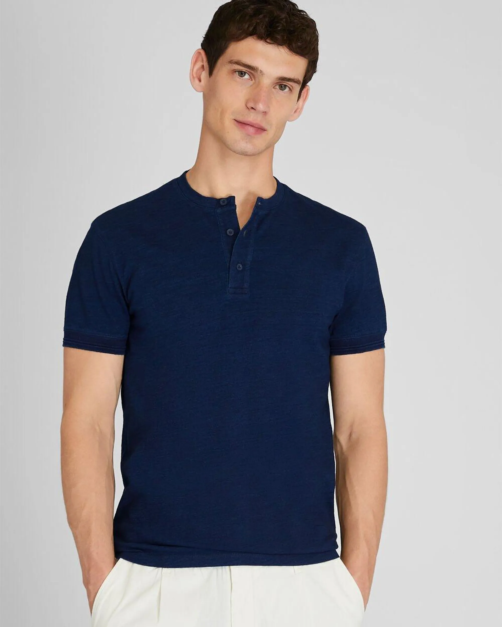 Short Sleeve Indigo Henley