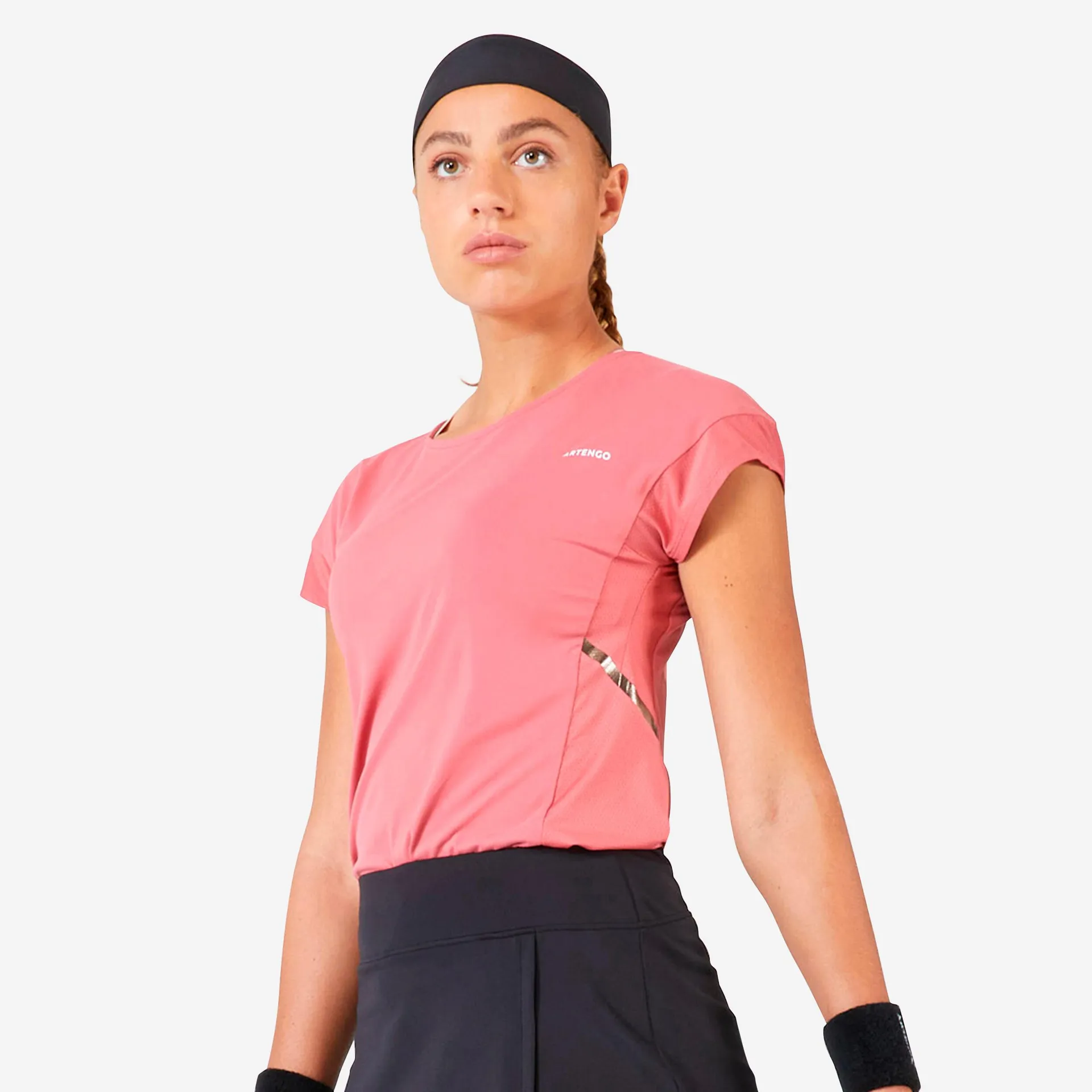 T-shirt de tennis col rond femme - Dry 500 rose