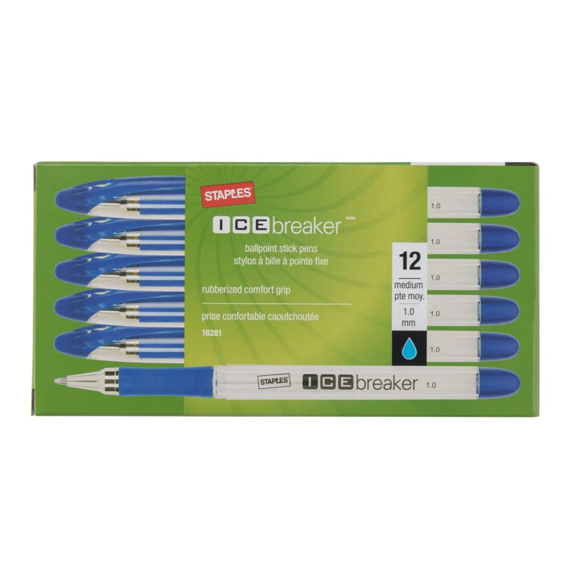 Staples® - Stylos à bille Icebreaker, 1,0 mm, bleu, paq./12