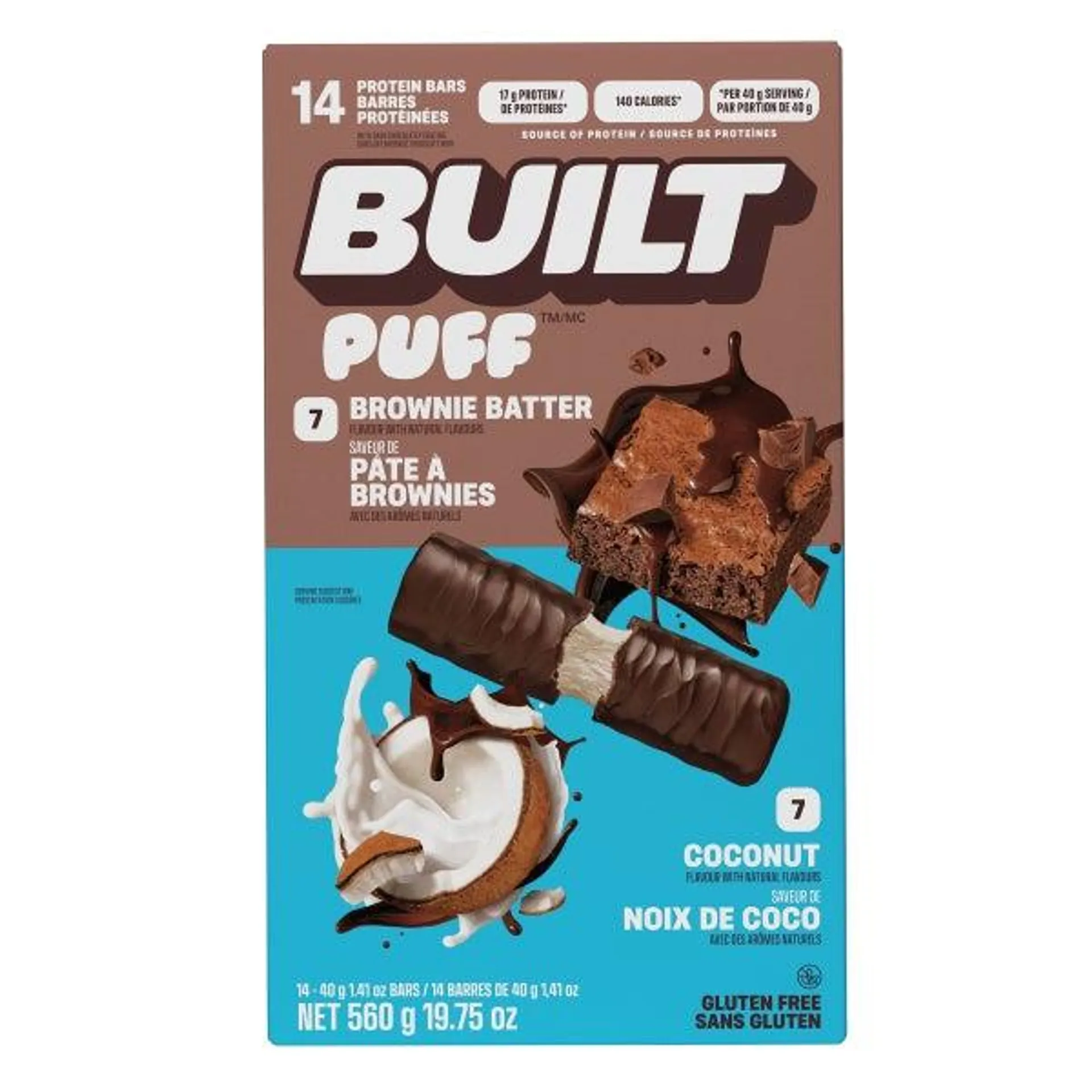 Built Puffs Protein Bars, Brownie Batter & Coconut, 14 × 40 g