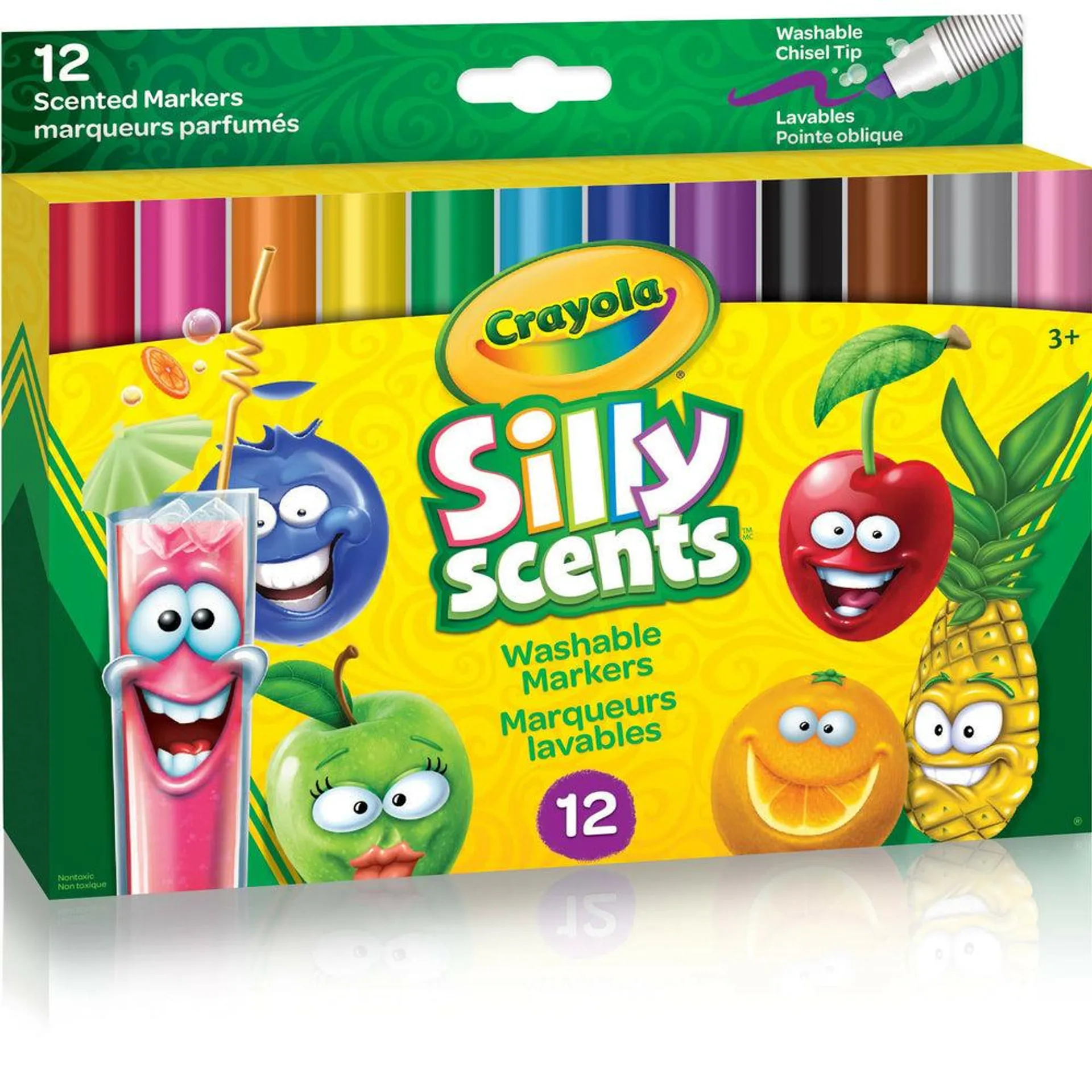 Crayola - Silly Scents marqueurs lavables, pointe biseautée, paquet de 12