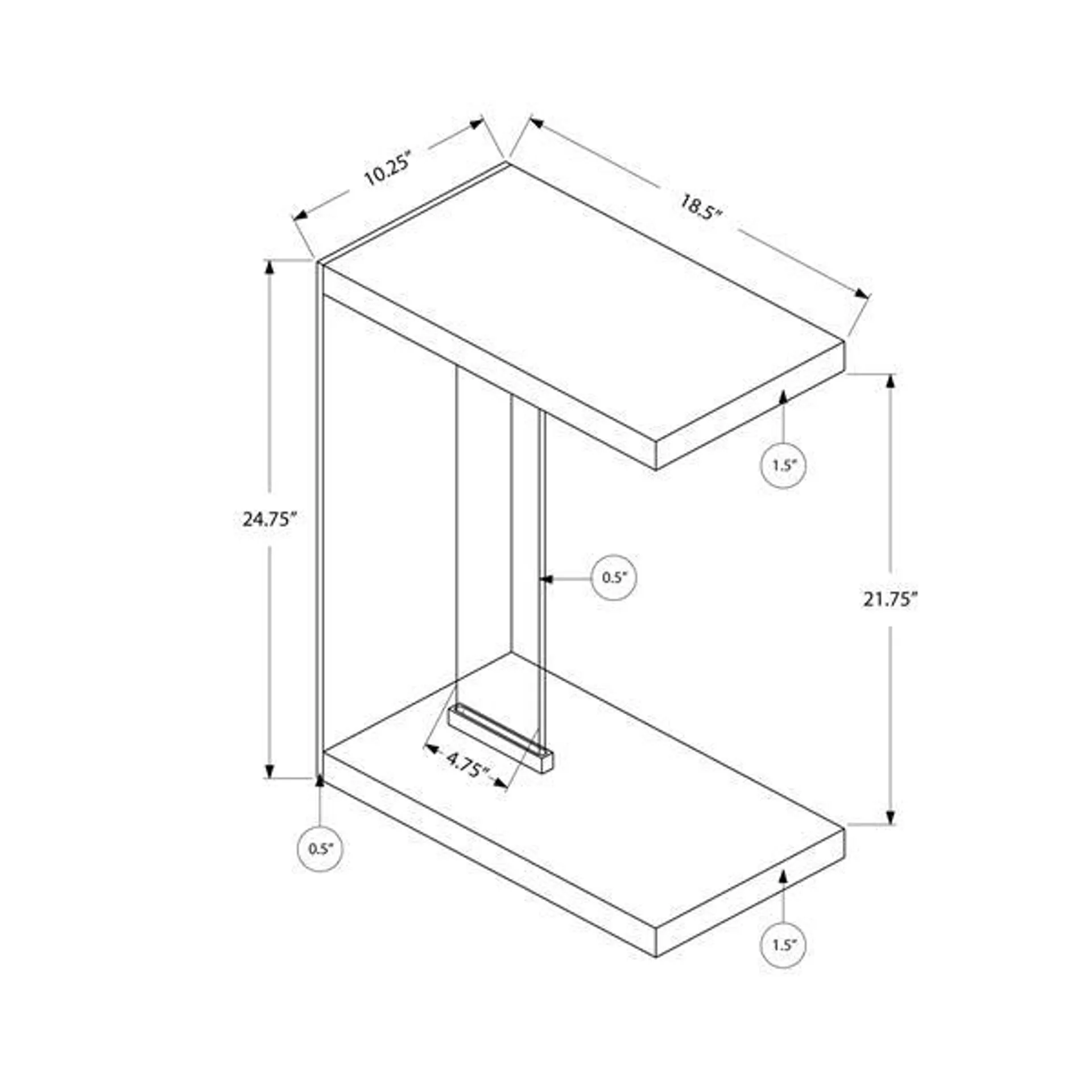 Table d'appoint, 18,5 po x 24,75 po, composite, blanc