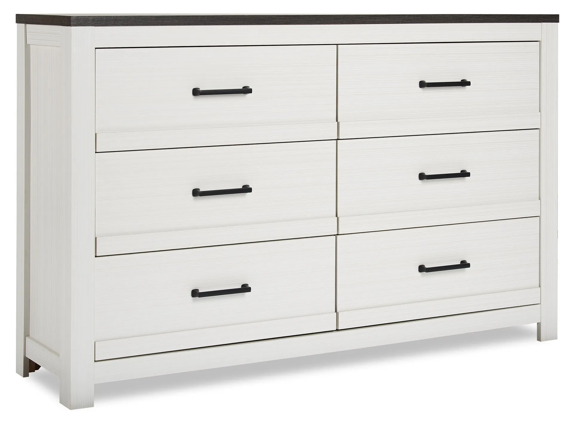 Commode Zoey de 58,3 po (L) x 37,1 po (H) à 6 tiroirs pour la chambre à coucher - deux teintes, blanc et brun