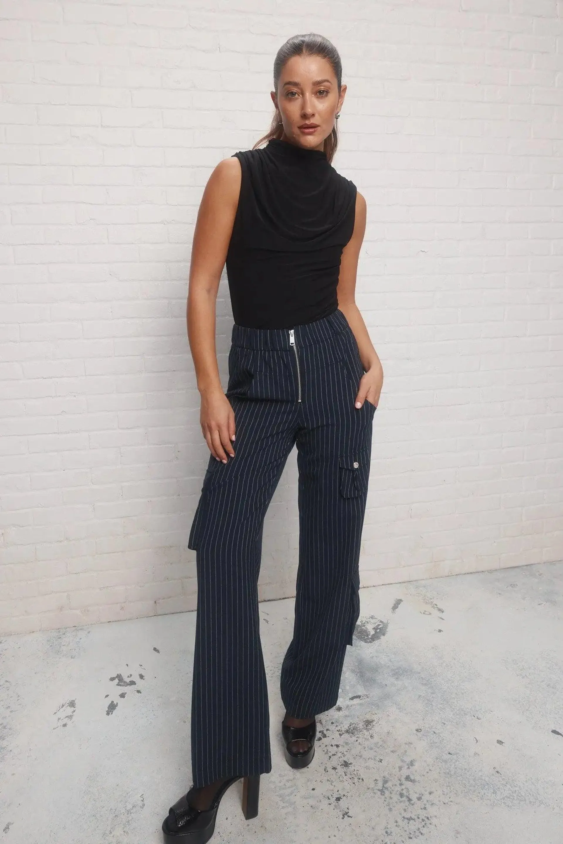 Anais | Pantalon bleu ligné