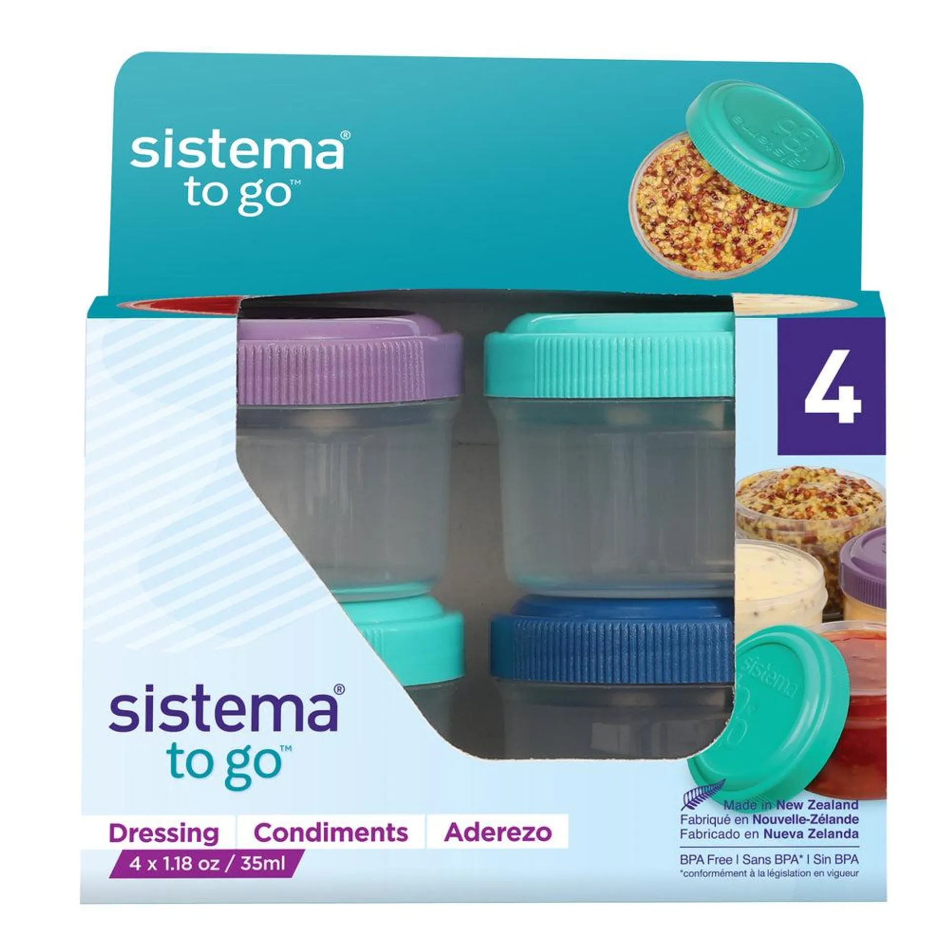 SistemaMD – Vinaigrette à emporter, couleurs variées, paq./4