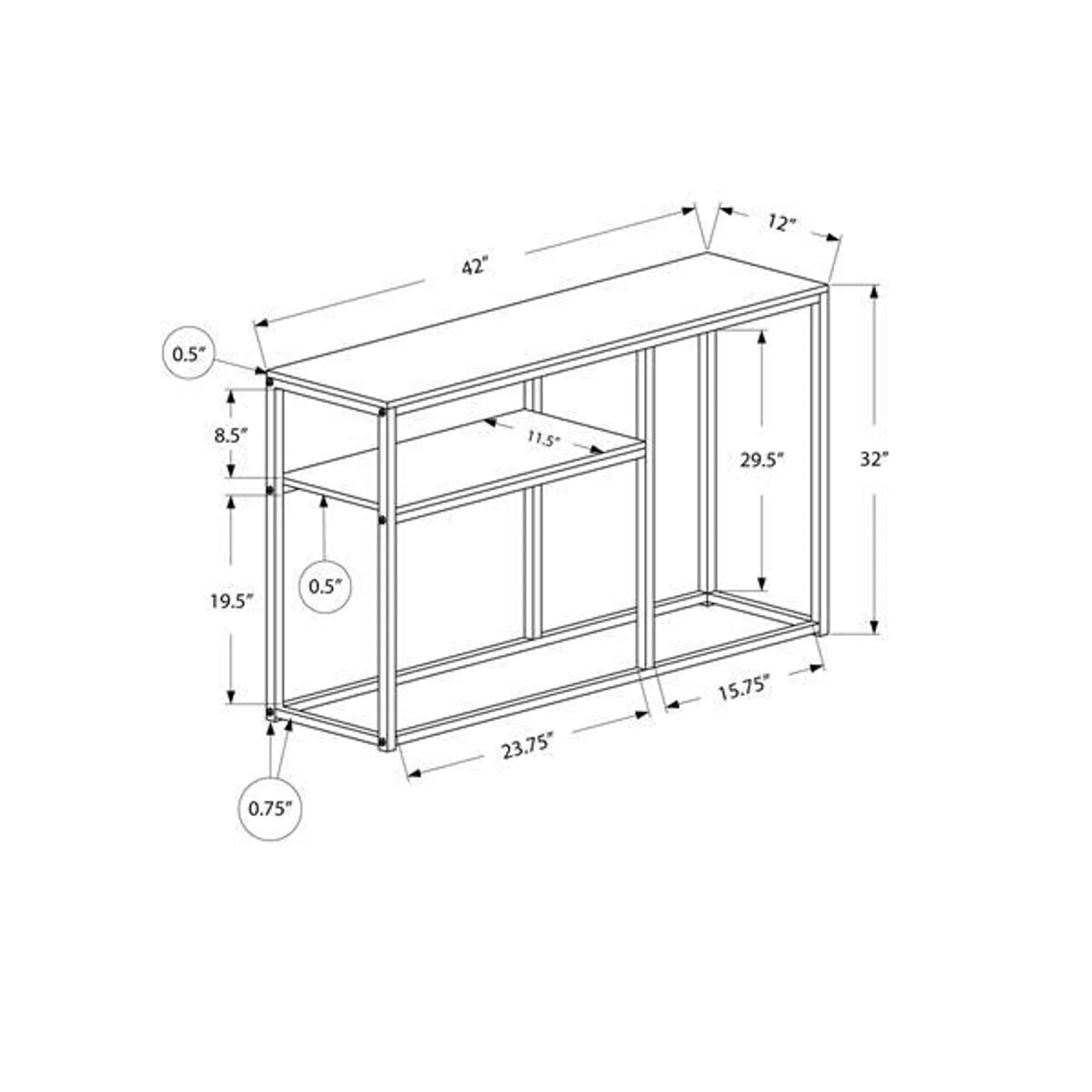 Table d'appoint Monarch, 42 po x 32 po, composite, gris