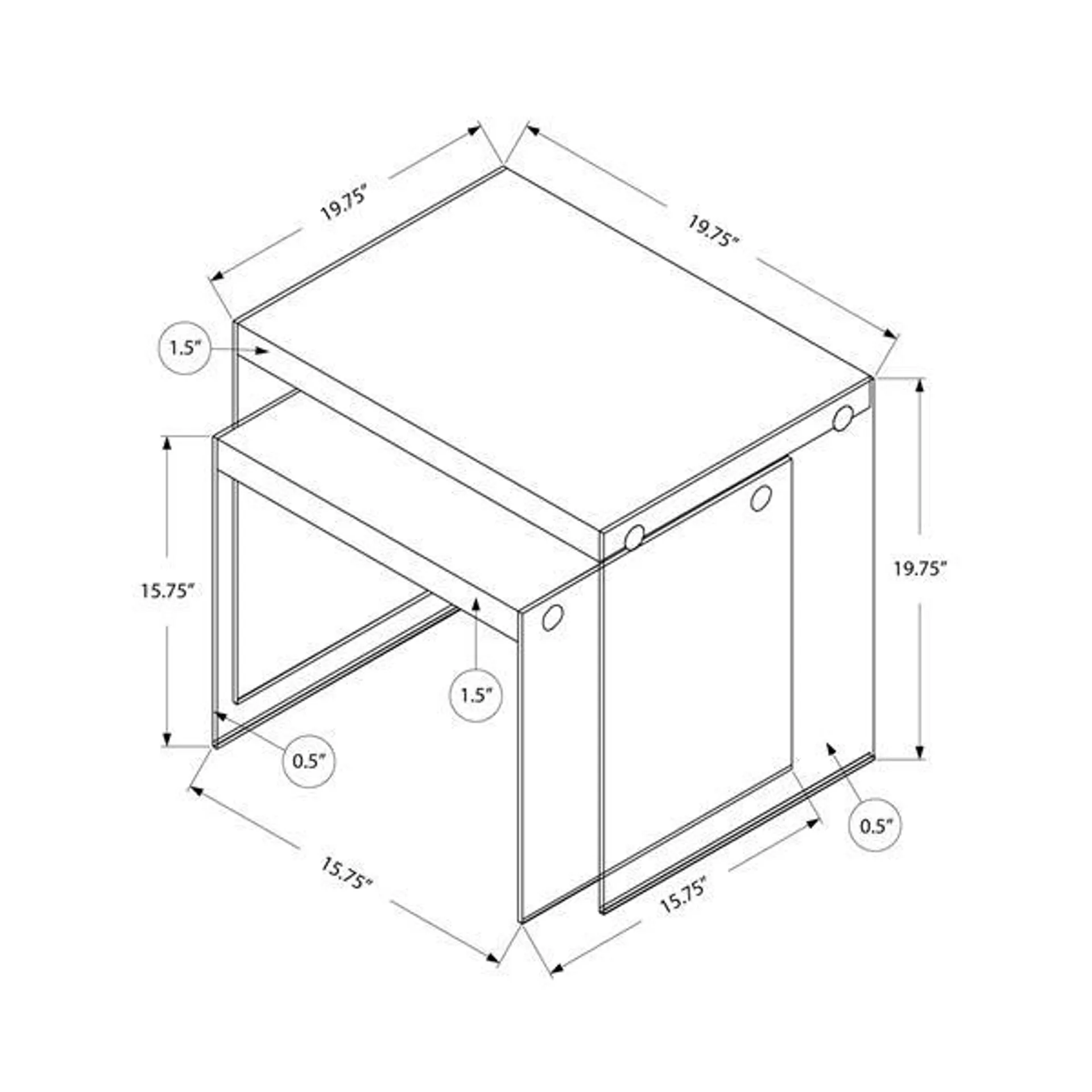 Tables d'appoint, 19,75 po x 19,75 po, composite, blanc, 2 mcx
