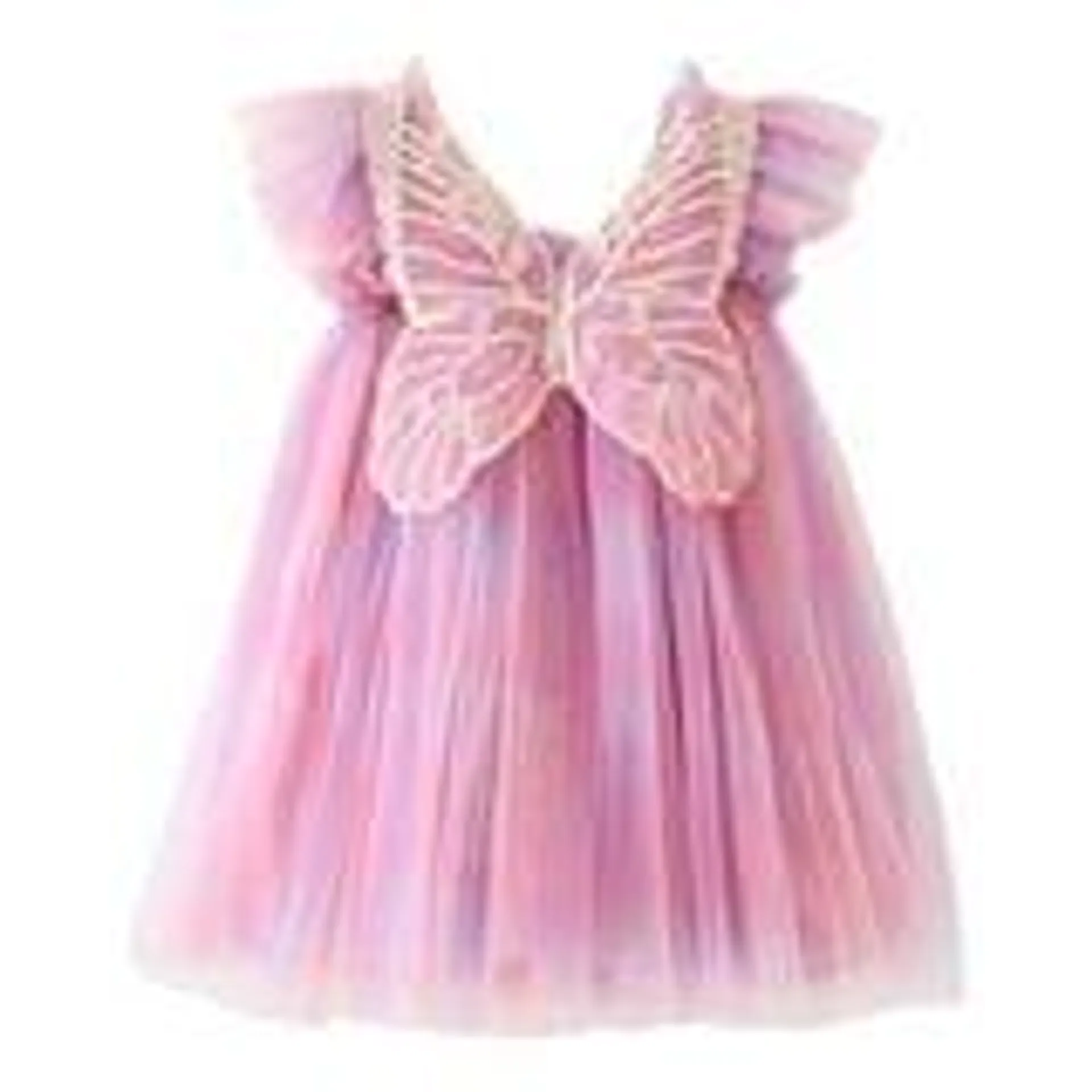 NLLSHGJ Robes Blanches pour Filles Tout-Petits Filles Manches Volantes avec Ailes Teinture sur Nœuds Arc-en-Ciel Tulle Robe de Fête de Vacances Robes de Danse Vêtements Robes Longues avec Manches sous le Coude