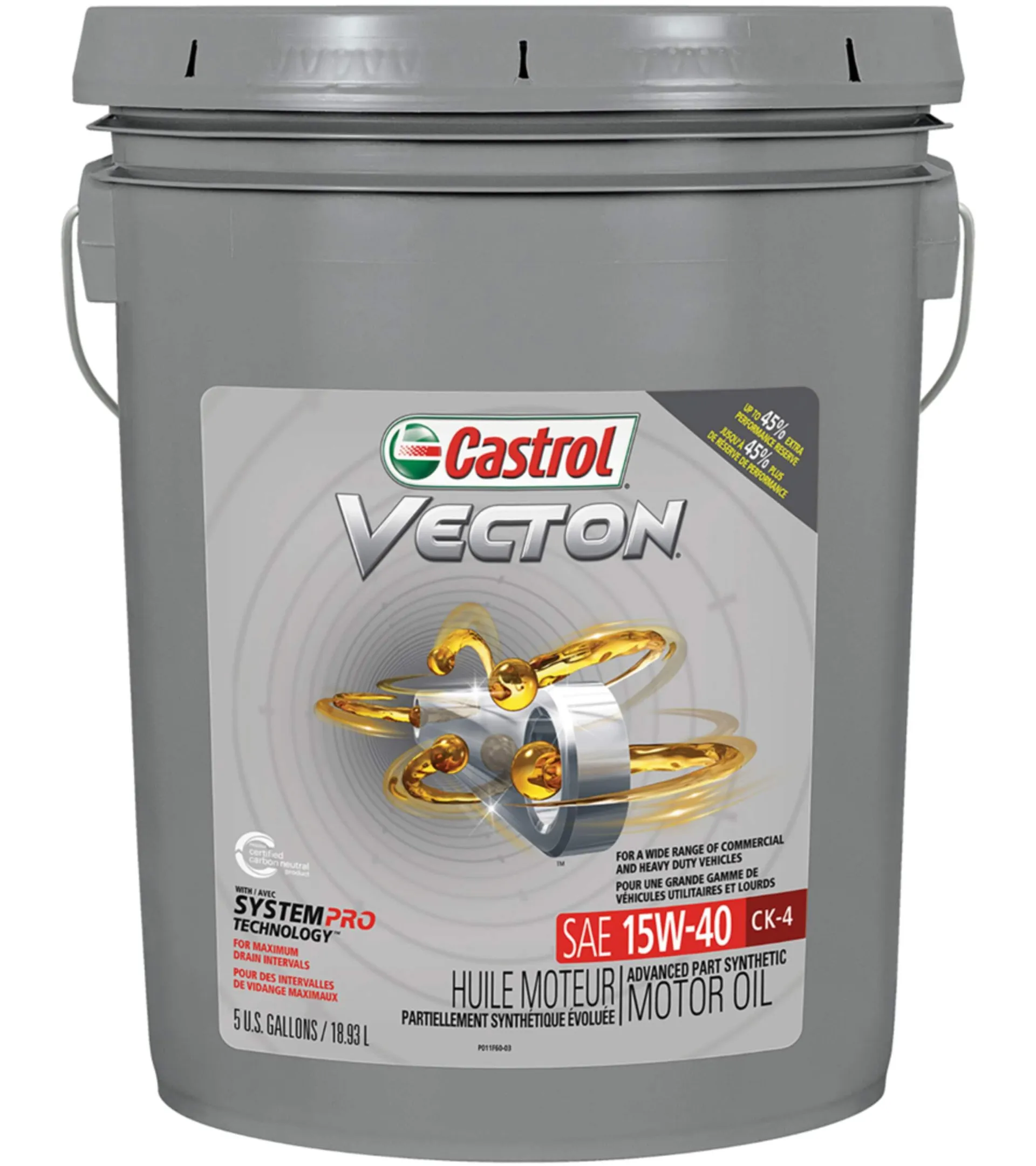 Huile moteur diesel synthétique Castrol Vecton, CK-4 15W40, 18,9 L