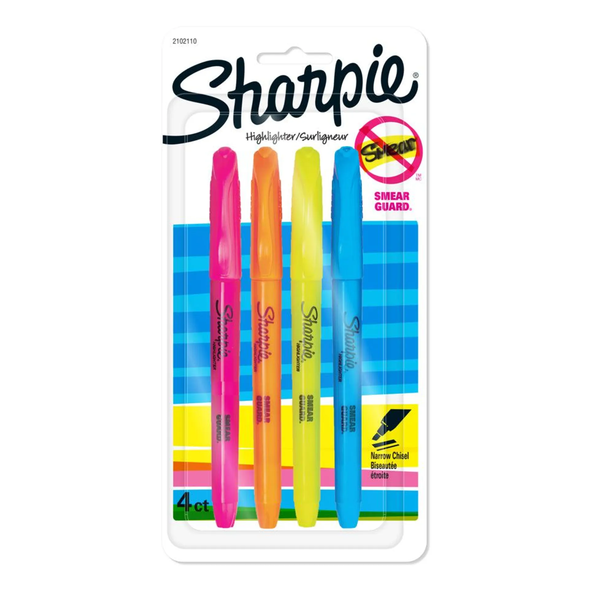 Sharpie Surligneurs de poche à pointe biseautée – couleurs variées – paquet de 4