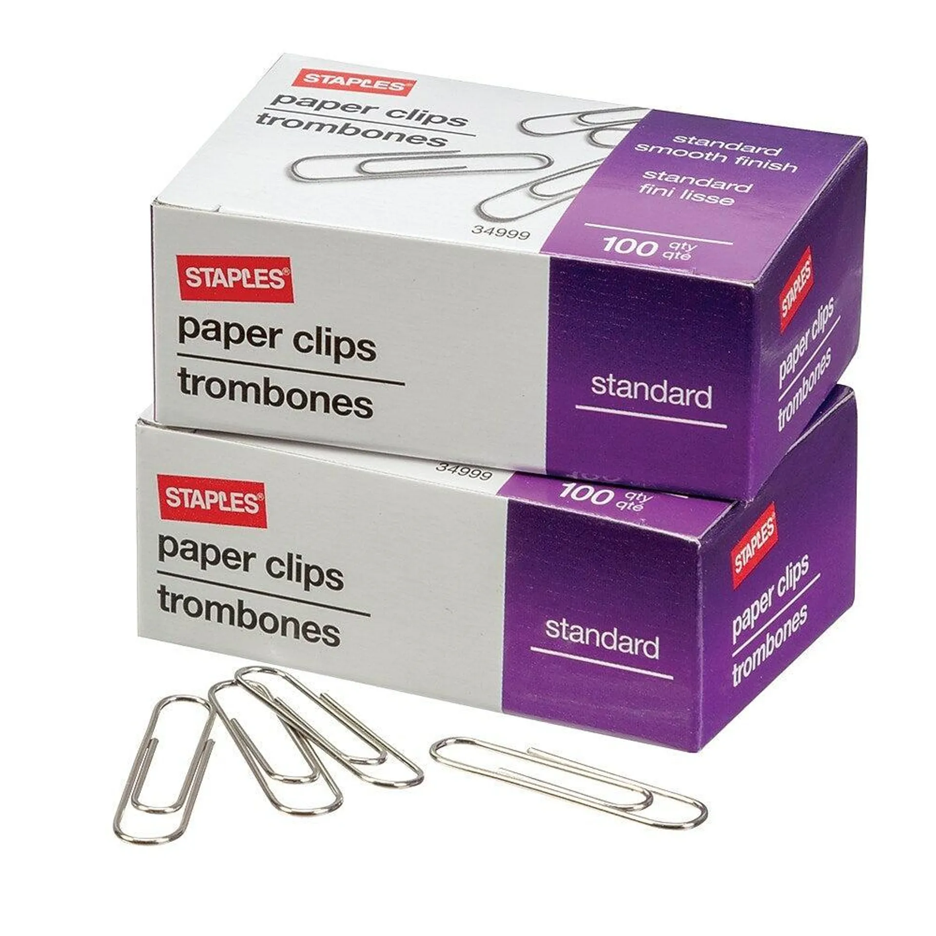 Staples - Trombones n° 1 lisses - 100 pinces/paquet - paquet de 5